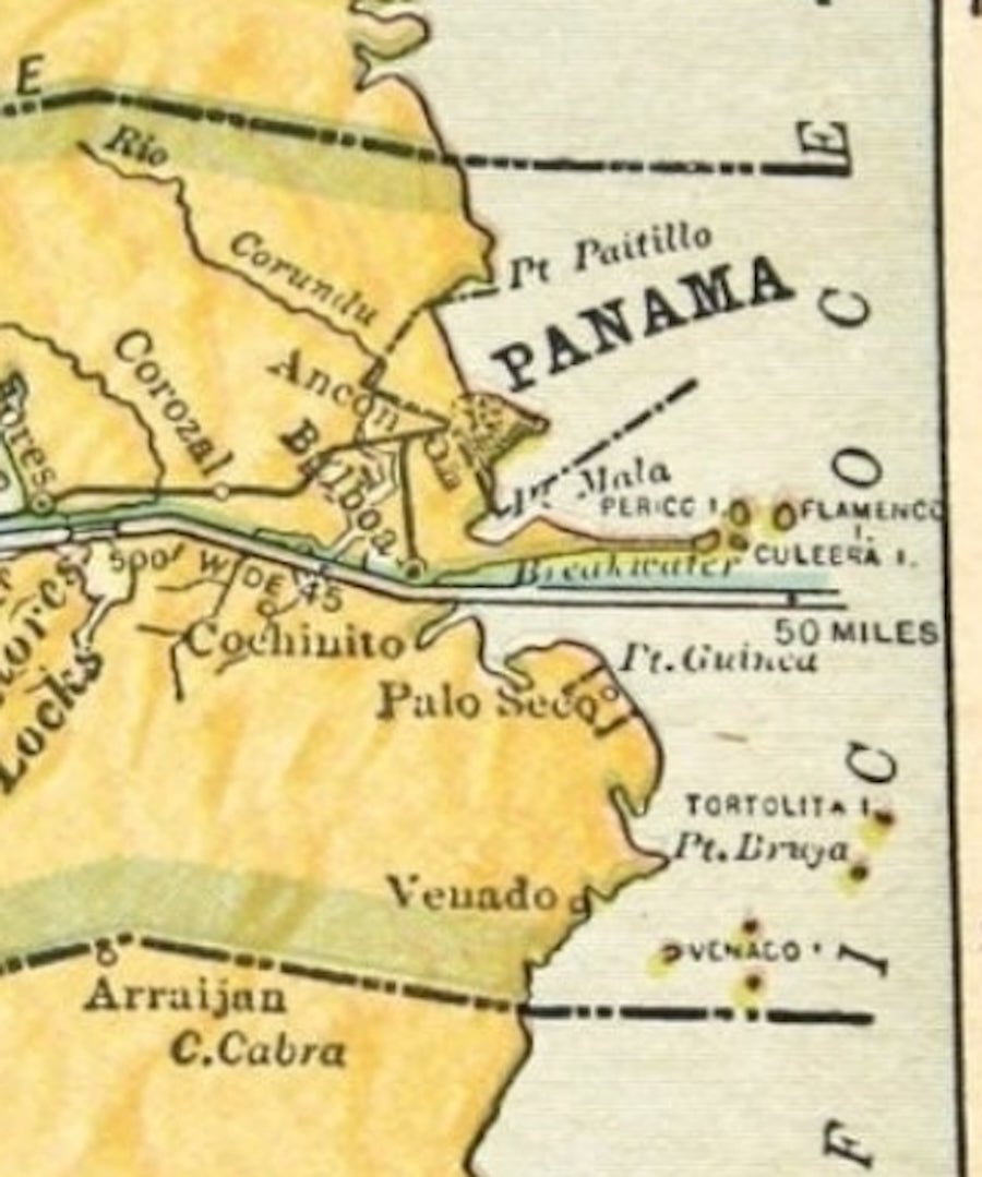 1936 "Panama Canal and Canal Zone" Map, Engraved by L.L. Poates - The Great Republic