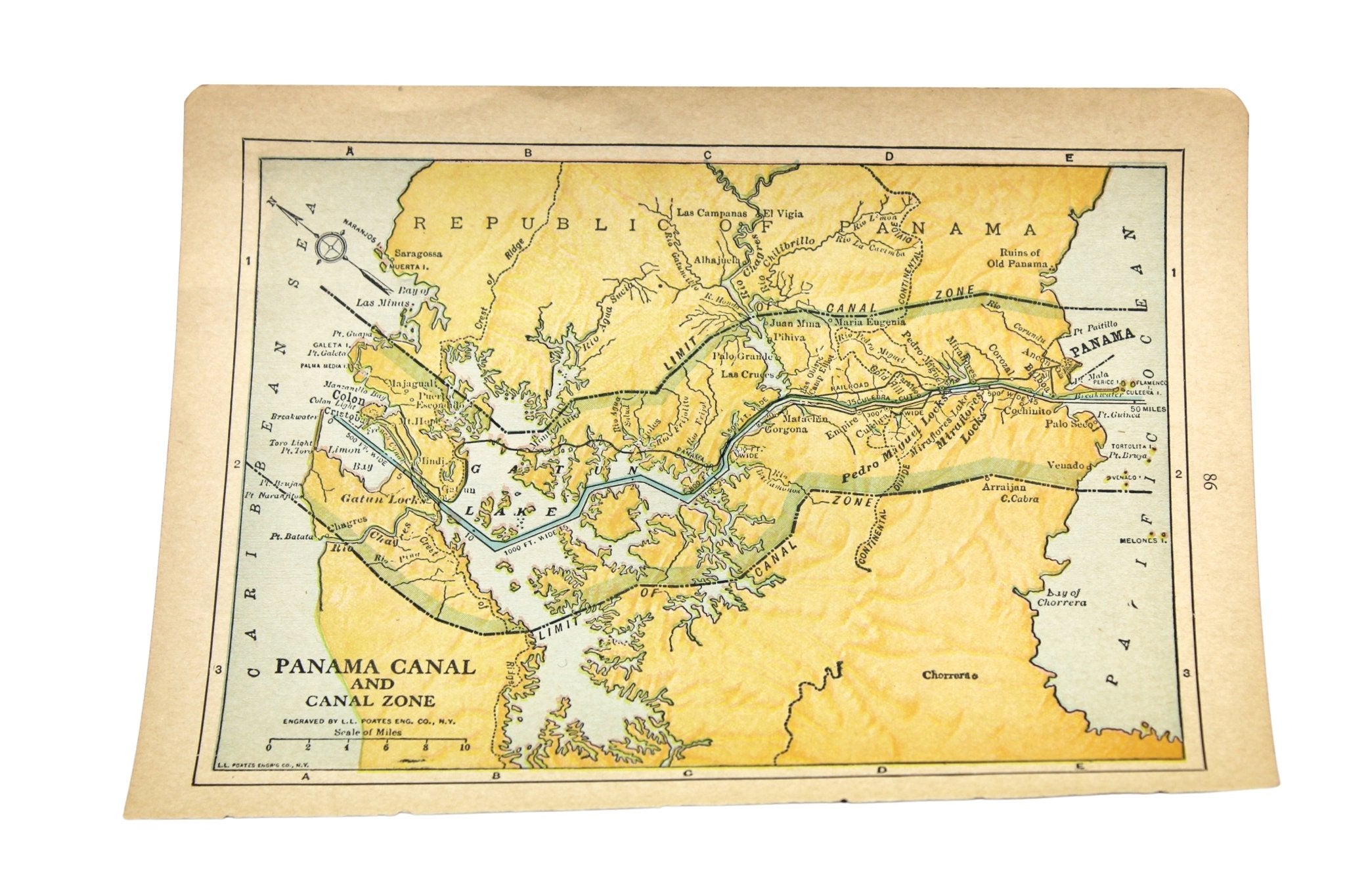 1936 "Panama Canal and Canal Zone" Map, Engraved by L.L. Poates - The Great Republic