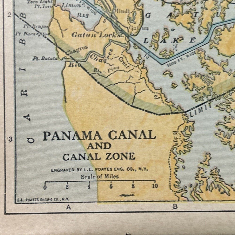 1936 "Panama Canal and Canal Zone" Map, Engraved by L.L. Poates - The Great Republic
