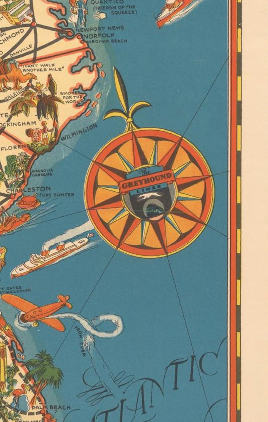1939 "A Good - Natured Map of the United States Setting Forth the Services of the Greyhound Lines and a Few Principal Connecting Bus Lines" by Greyhound - The Great Republic