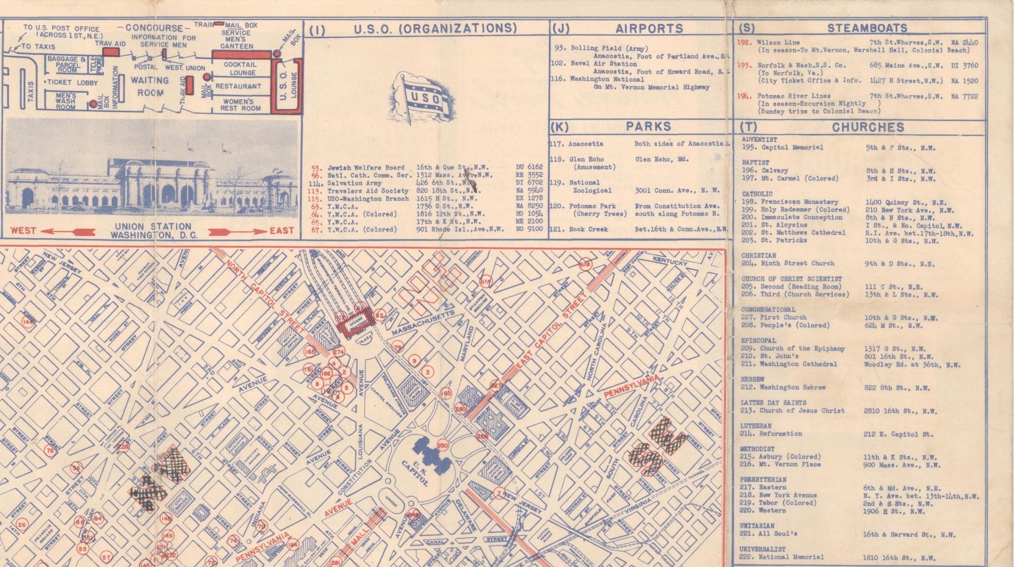 1943 "USO Map Guide to Washington" - The Great Republic