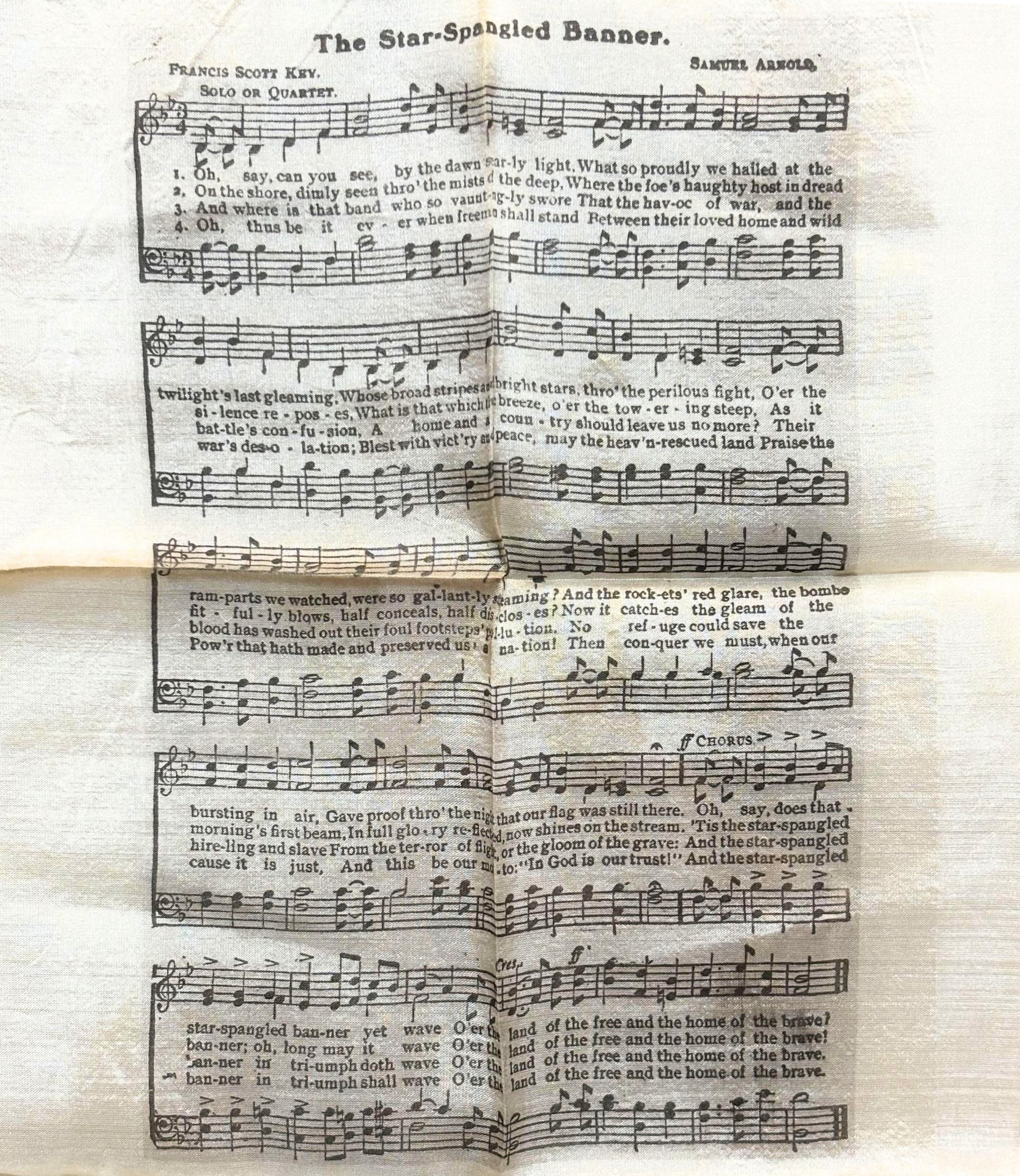 Vintage "The Star-Spangled Banner" Silk Printed Handkerchief with Music