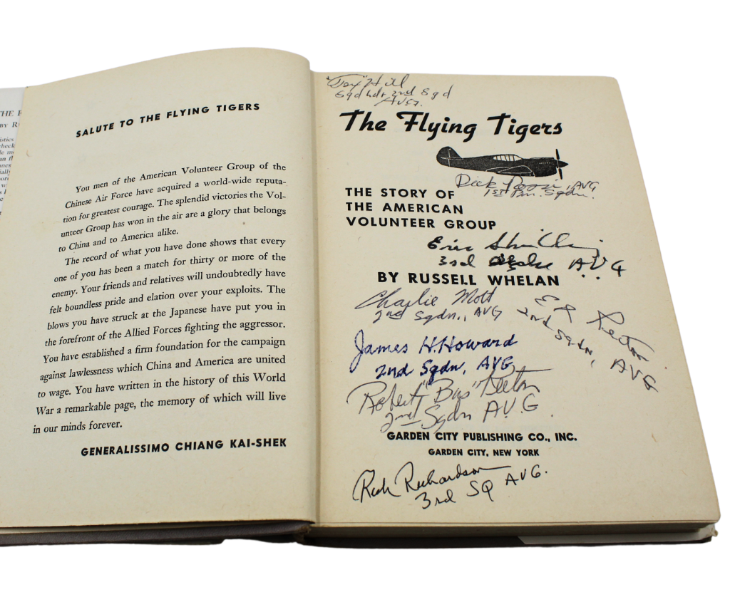 The Flying Tigers. The Story of the American Volunteer Group by Russell Whelan, Early Edition, Signed by 17 Flying Tigers, 1944