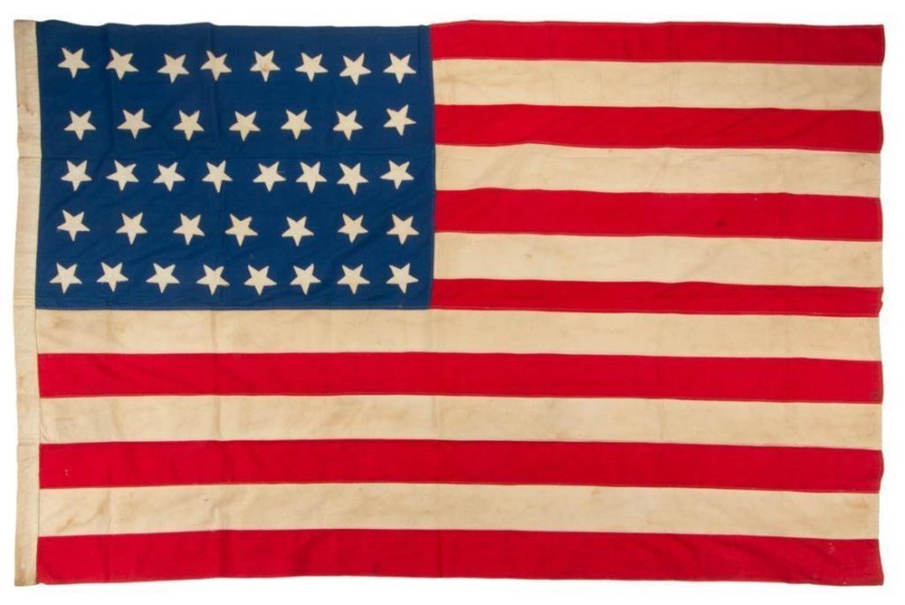 38-Star American Flag, with Double-Applique Hand-Sewn Stars, Celebrating Colorado Statehood, Circa 1876 - The Great Republic