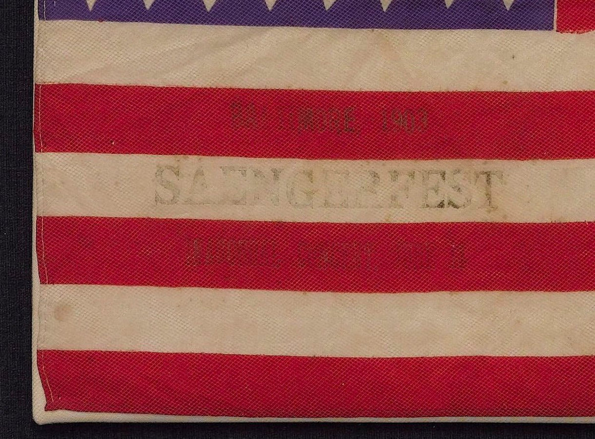 46-Star Printed American Flag, Stamped "Baltimore 1903 Saengerfest Inaugural Concert June 14" - The Great Republic