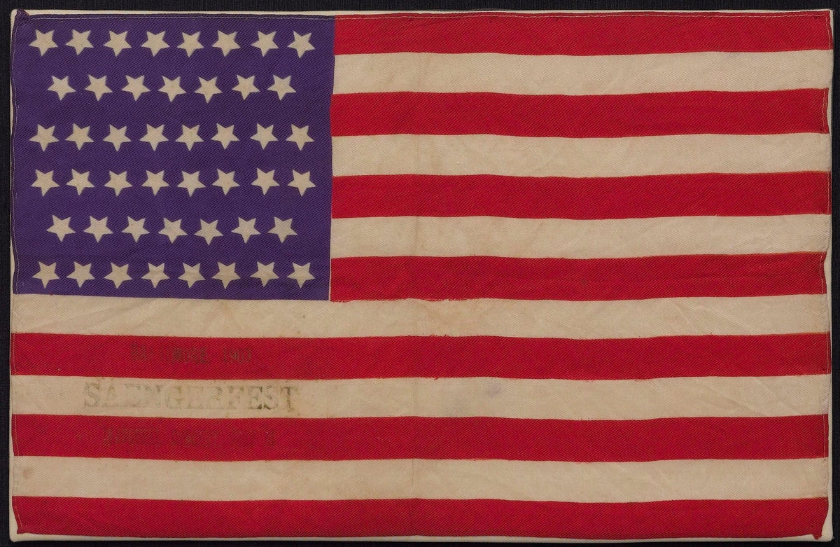 46-Star Printed American Flag, Stamped "Baltimore 1903 Saengerfest Inaugural Concert June 14" - The Great Republic