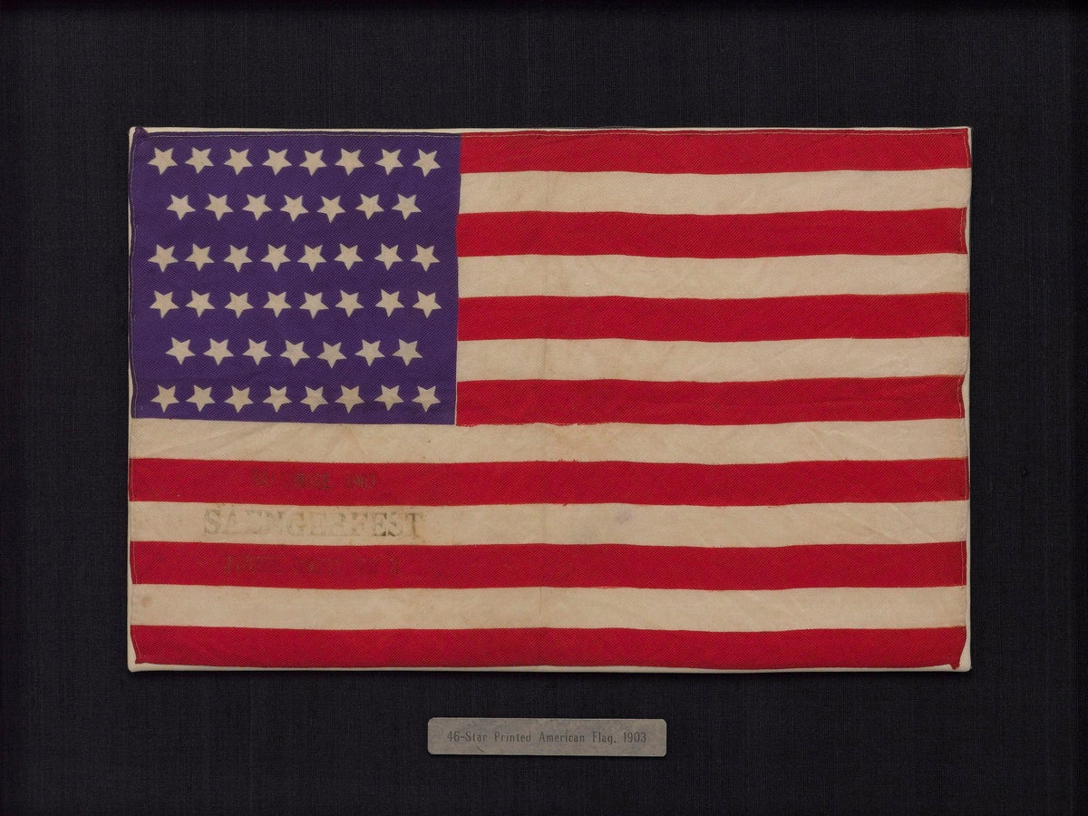 46-Star Printed American Flag, Stamped "Baltimore 1903 Saengerfest Inaugural Concert June 14" - The Great Republic