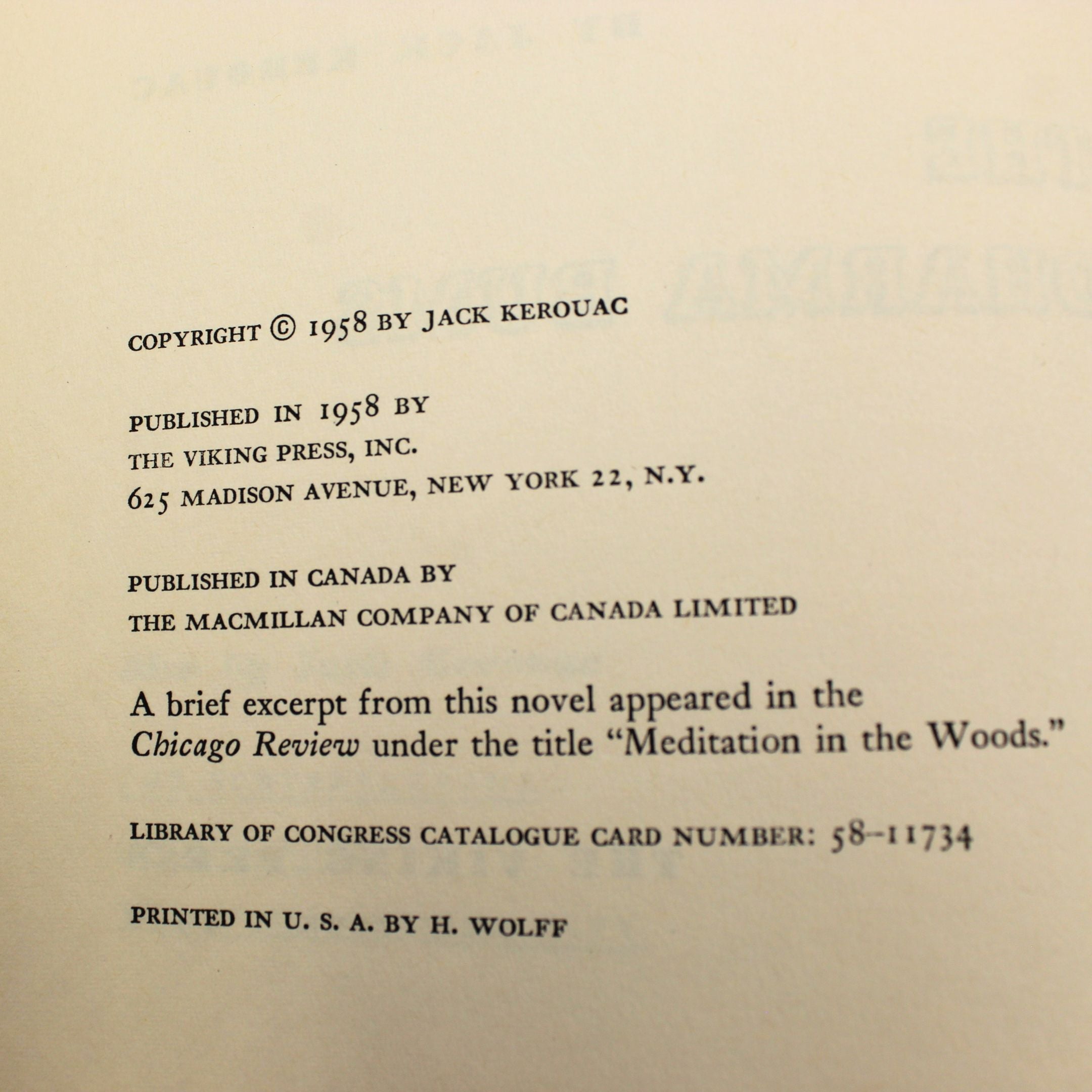 The Dharma Bums by Jack Kerouac, First Edition in Original Dust Jacket, 1958