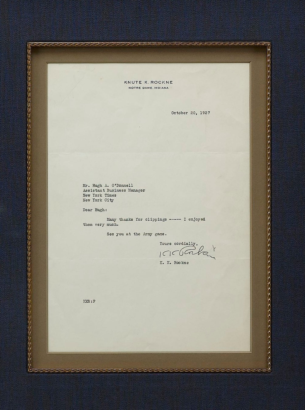 Knute Rockne Autographed Letter Collage