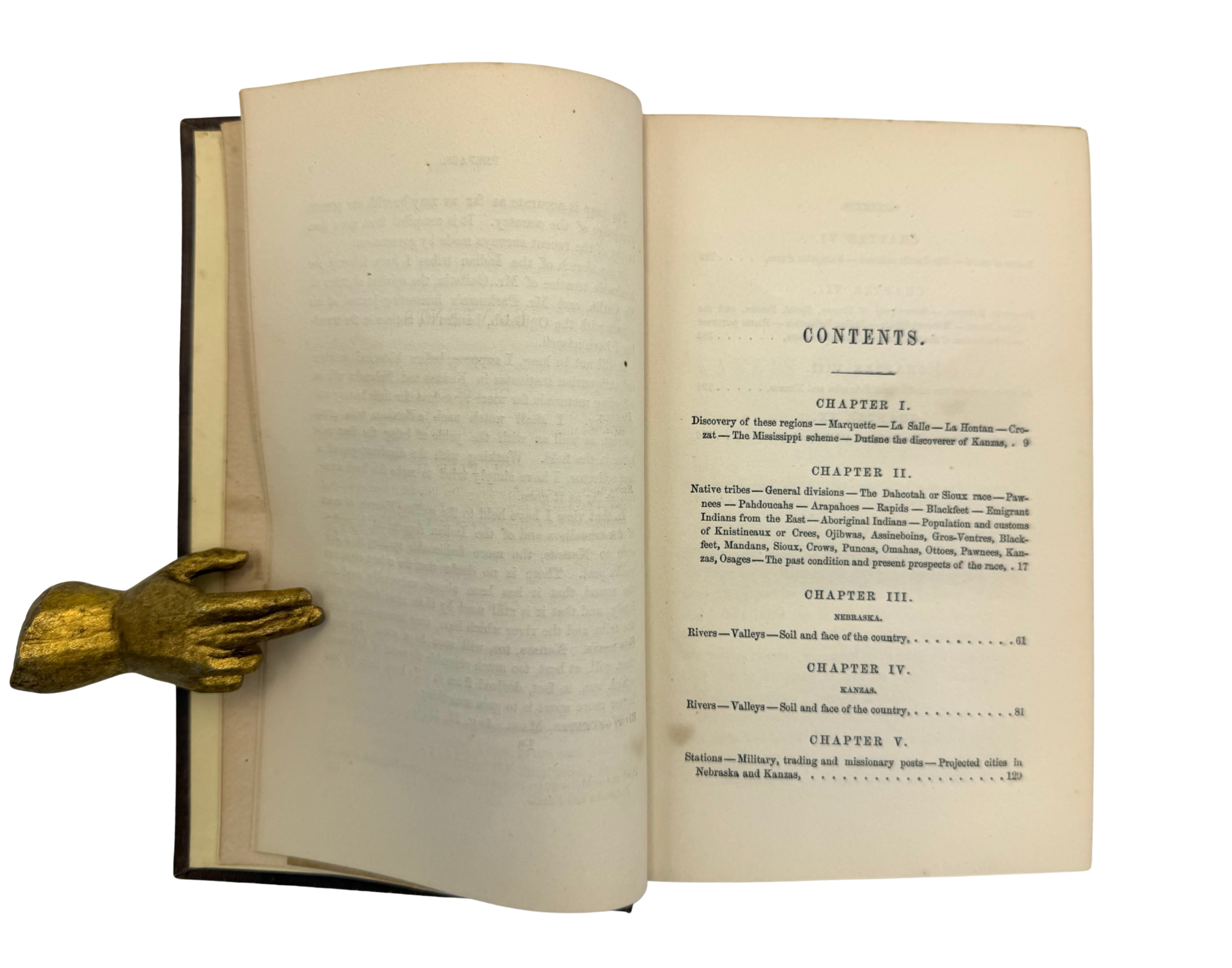 Open book, showing the Contents page, with chapters listed
