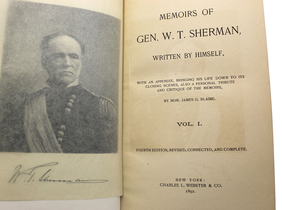 Memoirs of Gen. W.T. Sherman, Written by Himself, Fourth Edition in Shoulder Strap Binding, Two Volume Set, 1892