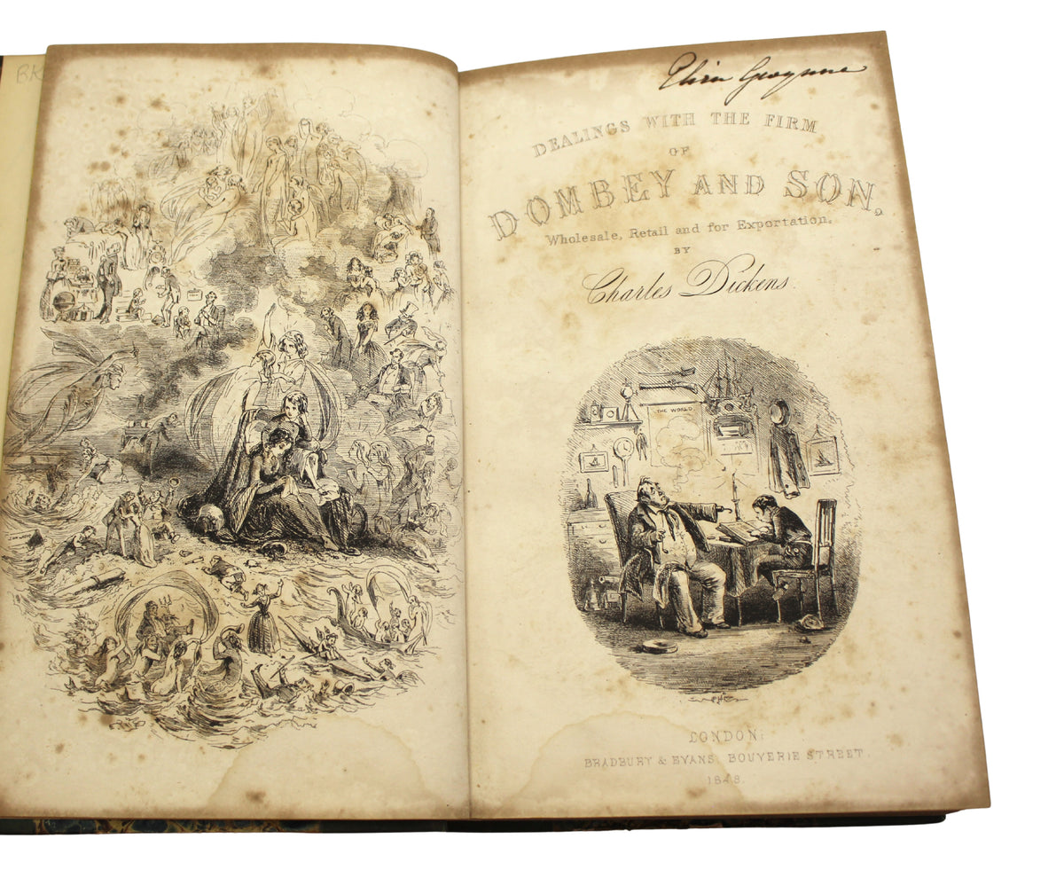 Dealings with the Firm of Dombey and Son by Charles Dickens, Illustrated by H. K. Browne, Early Printing in Two Volumes, 1848