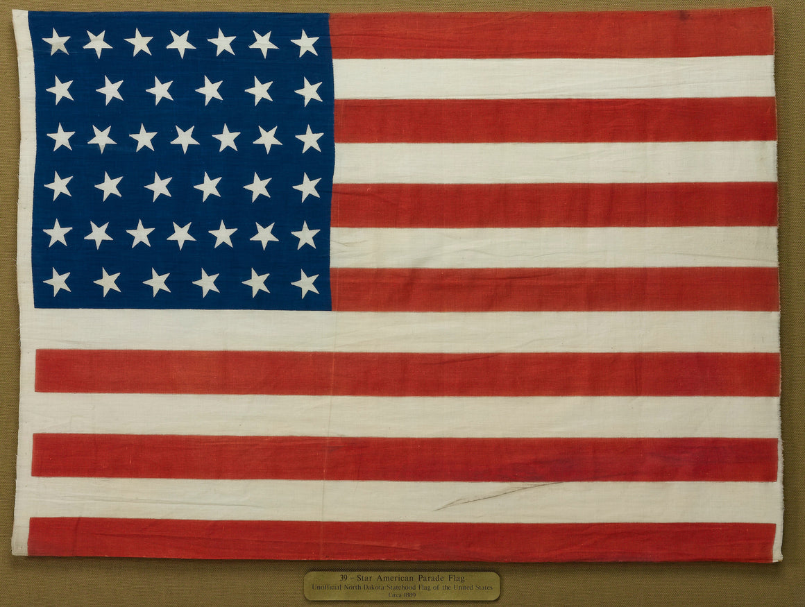 39-Star American Flag Printed on Cotton with Whimsical Star Pattern, 1889