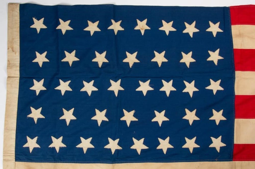 38-Star American Flag, with Double-Applique Hand-Sewn Stars, Celebrating Colorado Statehood, Circa 1876