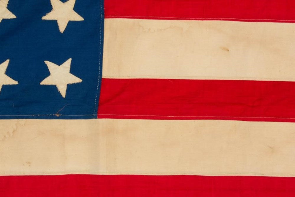 38-Star American Flag, with Double-Applique Hand-Sewn Stars, Celebrating Colorado Statehood, Circa 1876