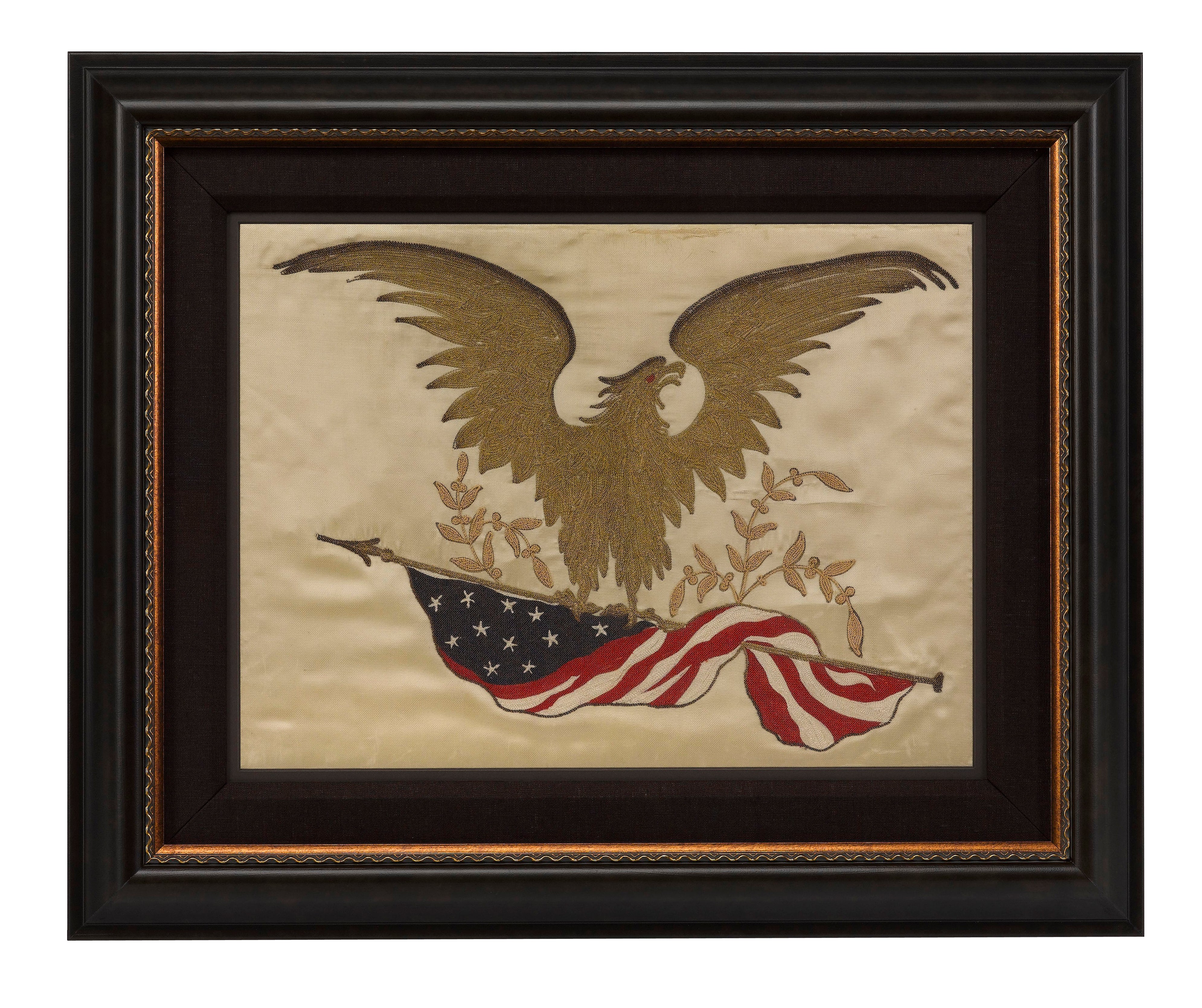Vintage Patriotic American Eagle and Flag, Embroidered on Silk, 19th Century