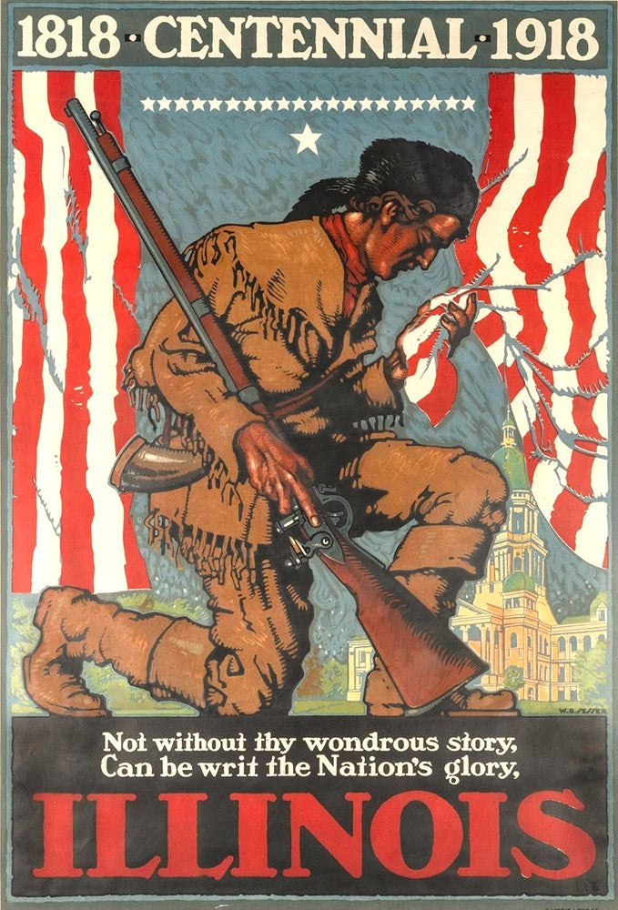 "Illinois. 1818 Centennial 1918." Vintage Poster by Willy Sessler, 1918