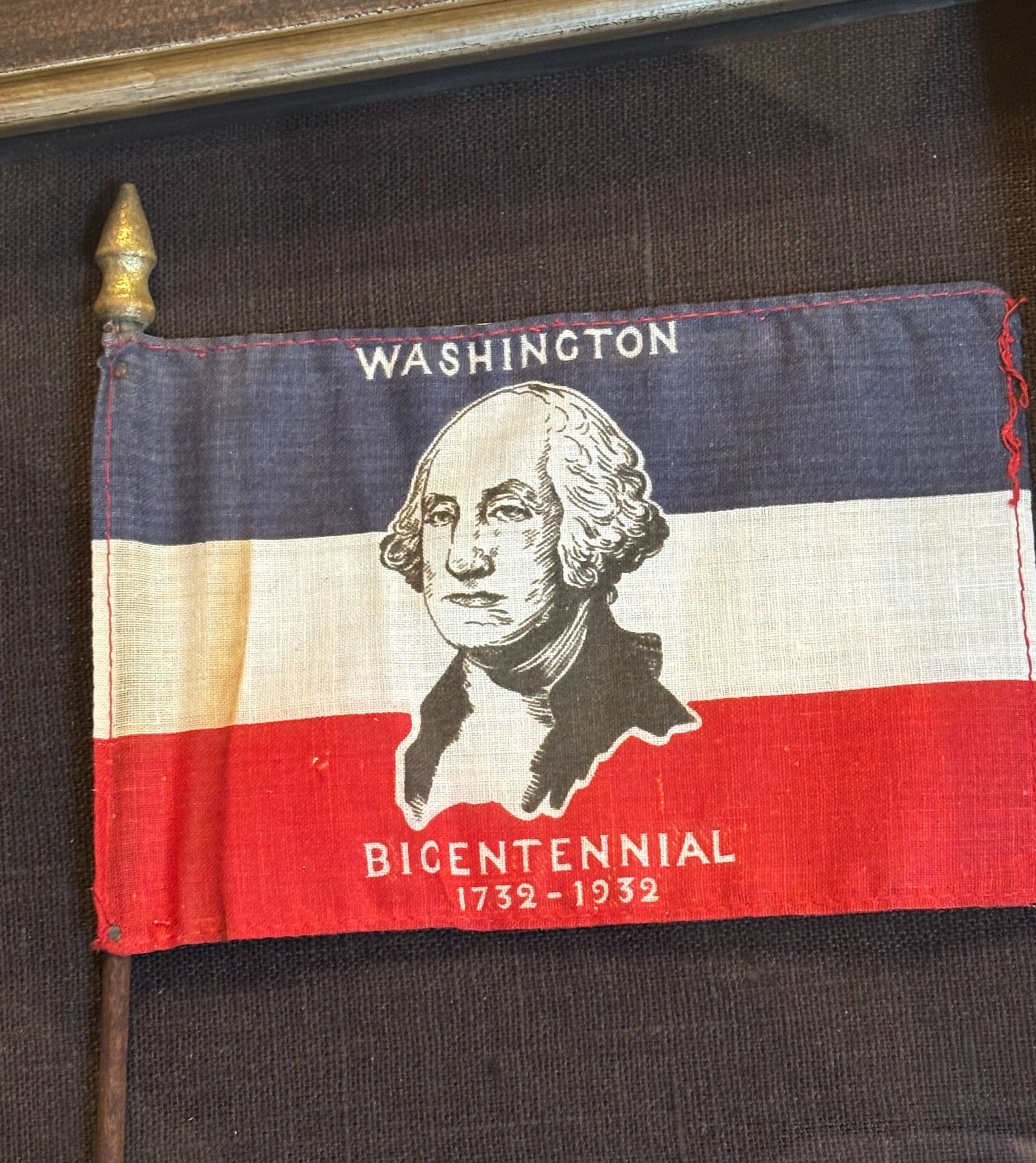 "Washington Bicentennial 1732-1932" Parade Flag, Printed Red, White, and Blue, circa 1930
