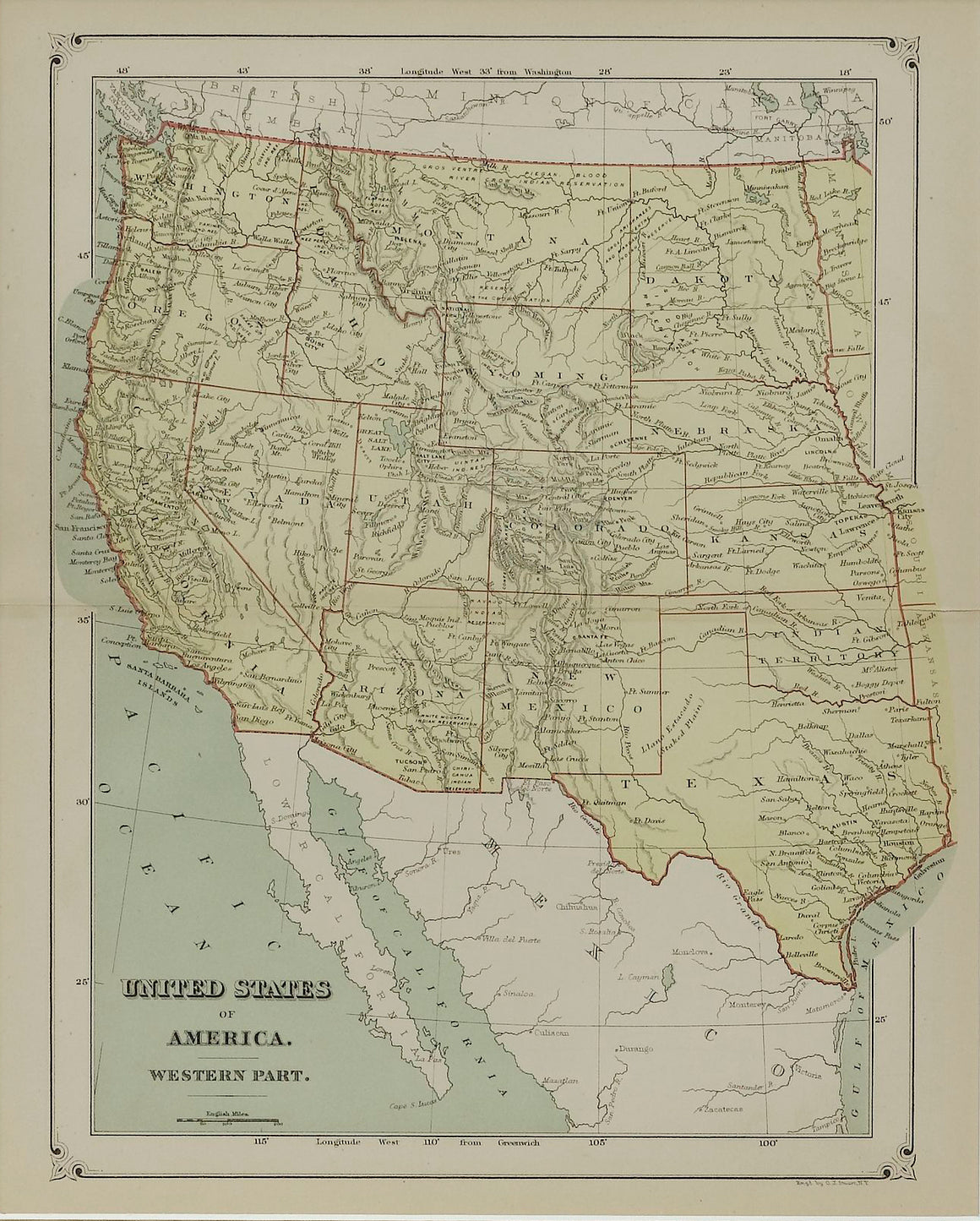 1879 "United States of America, Western Part" by O. J. Stuart