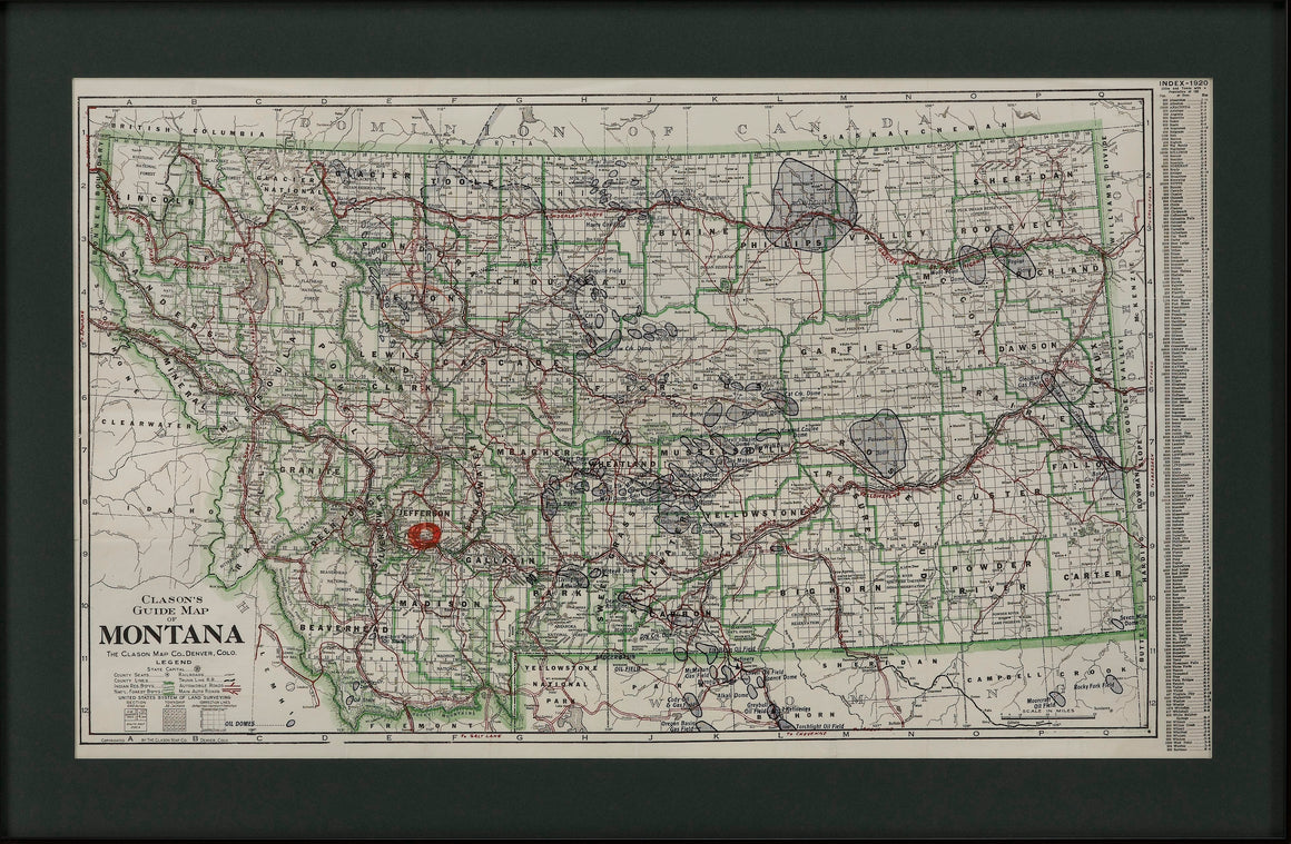 "Clason's Guide Map of Montana" by The Clason Map Company, Circa 1920s