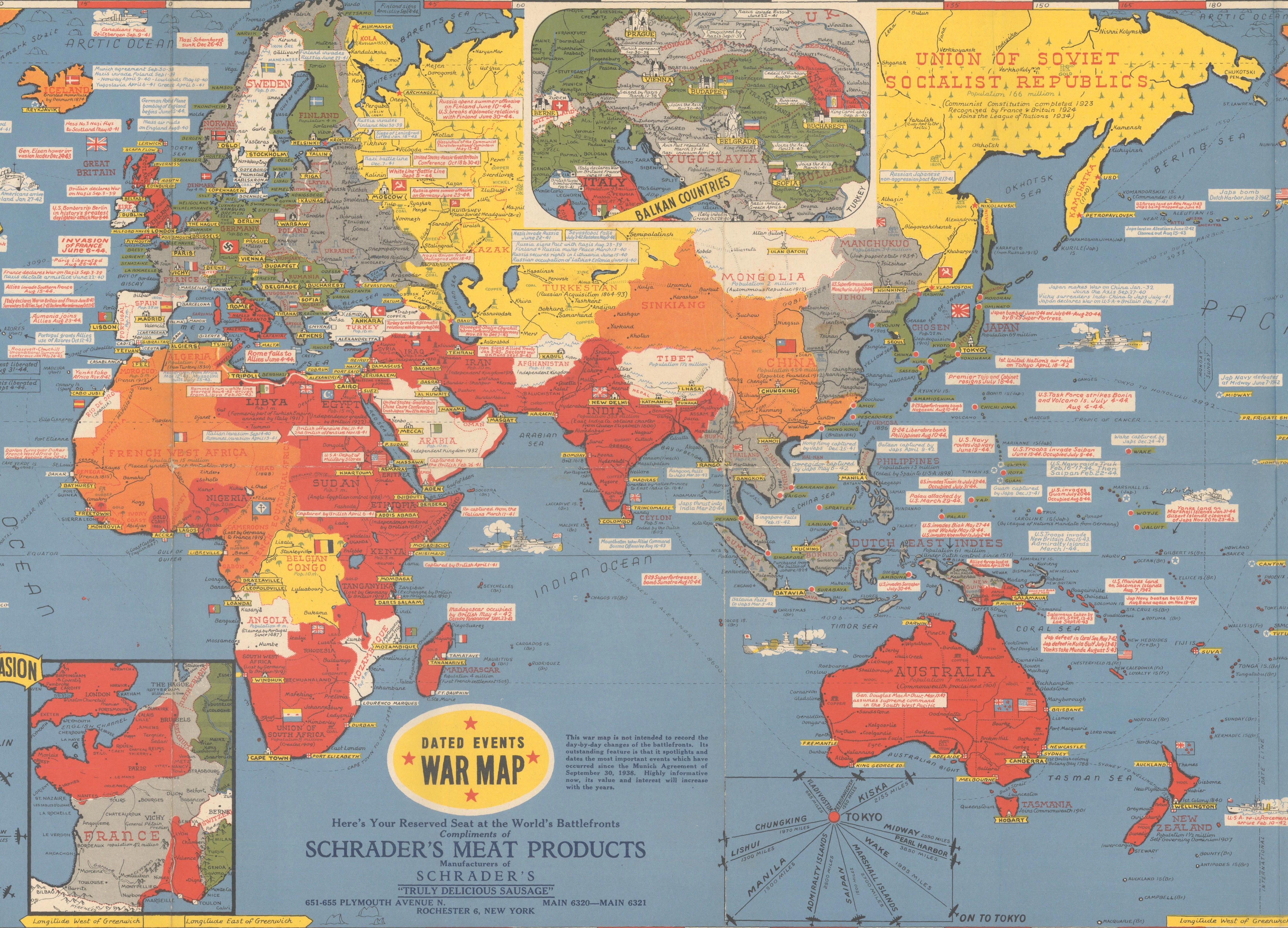 1944 "Dated Events War Map" by Stanley Turner