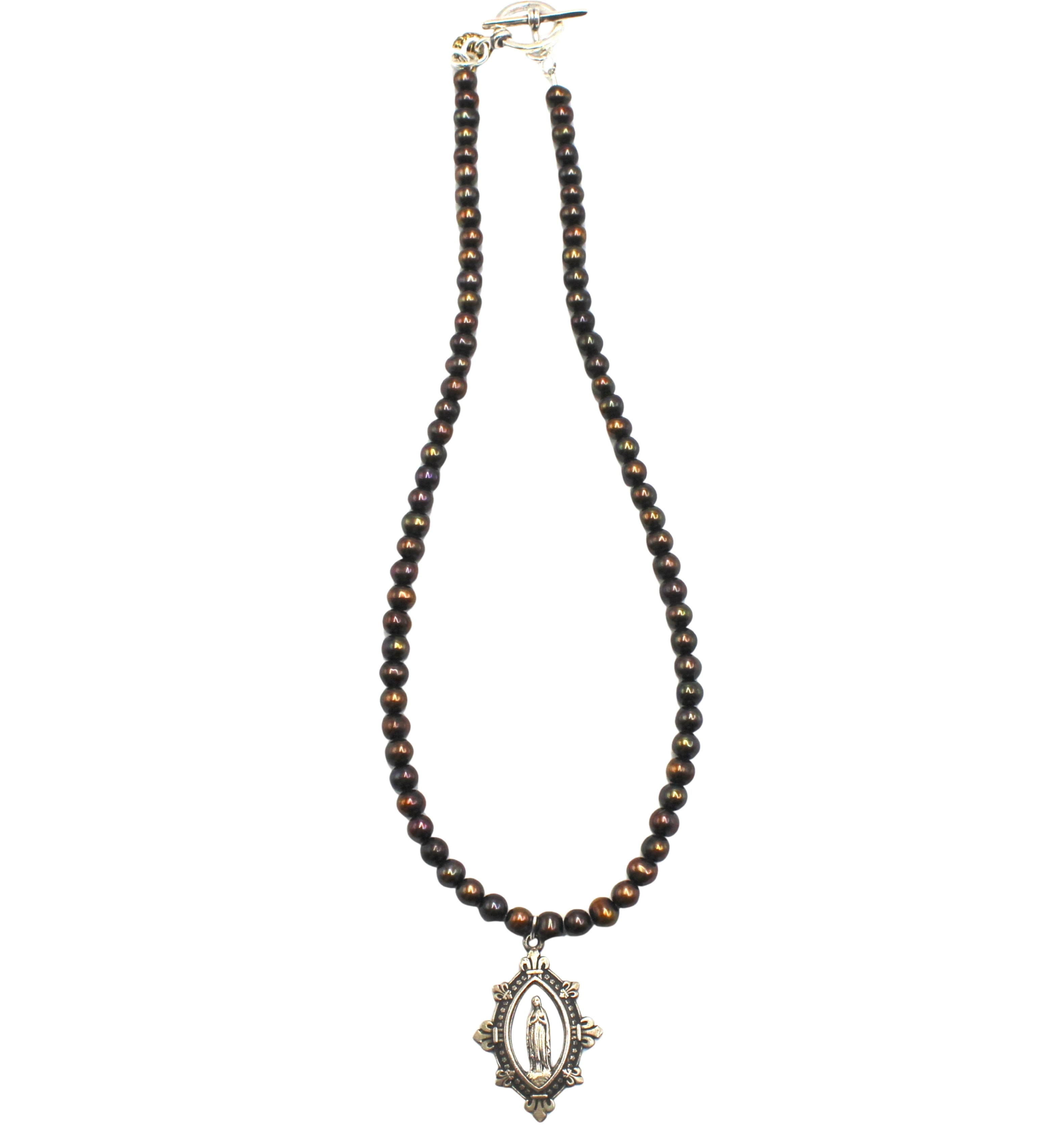 Antique French Medal of Mary on a Freshwater Pearl Necklace