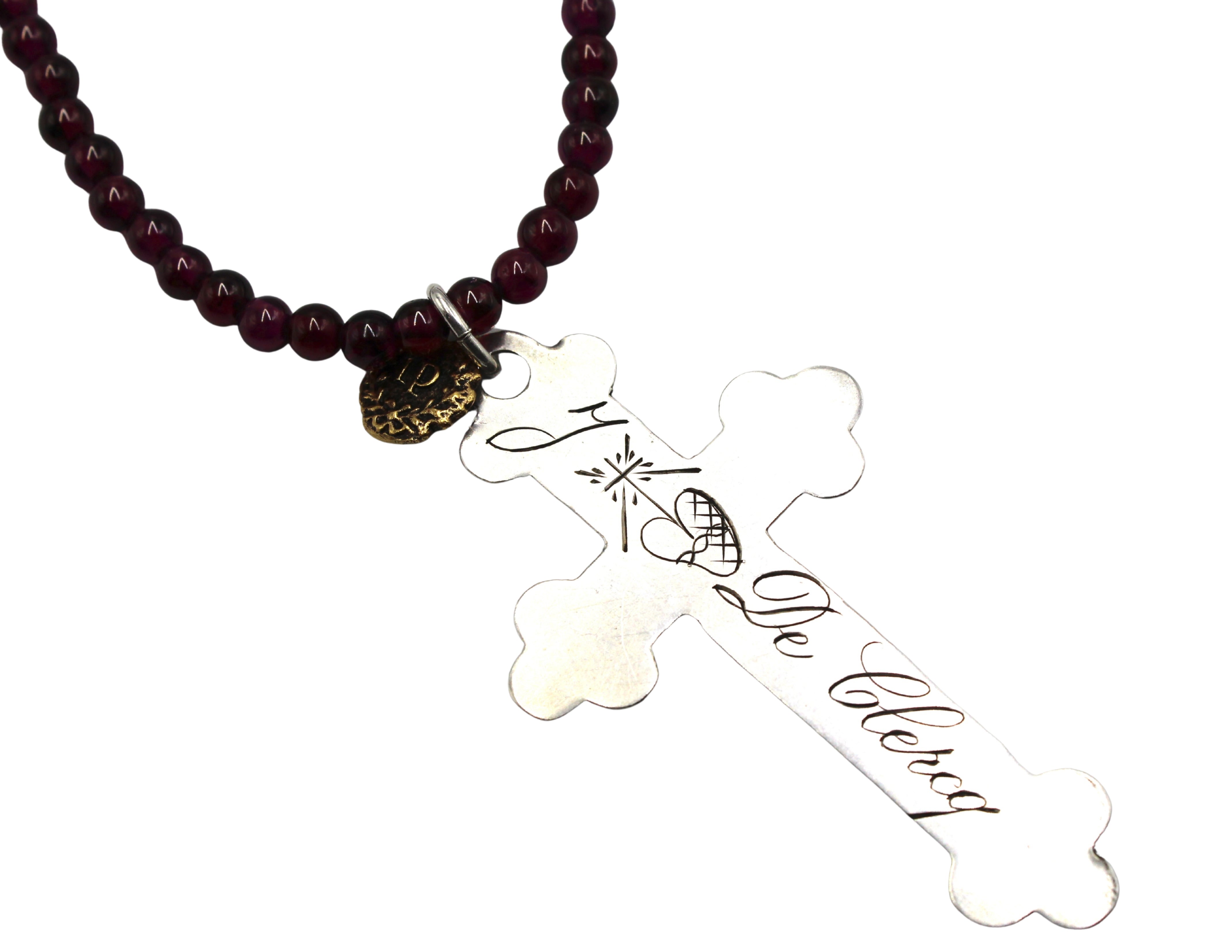Antique Belgian Sterling Silver Nun’s Cross on a Garnet Necklace