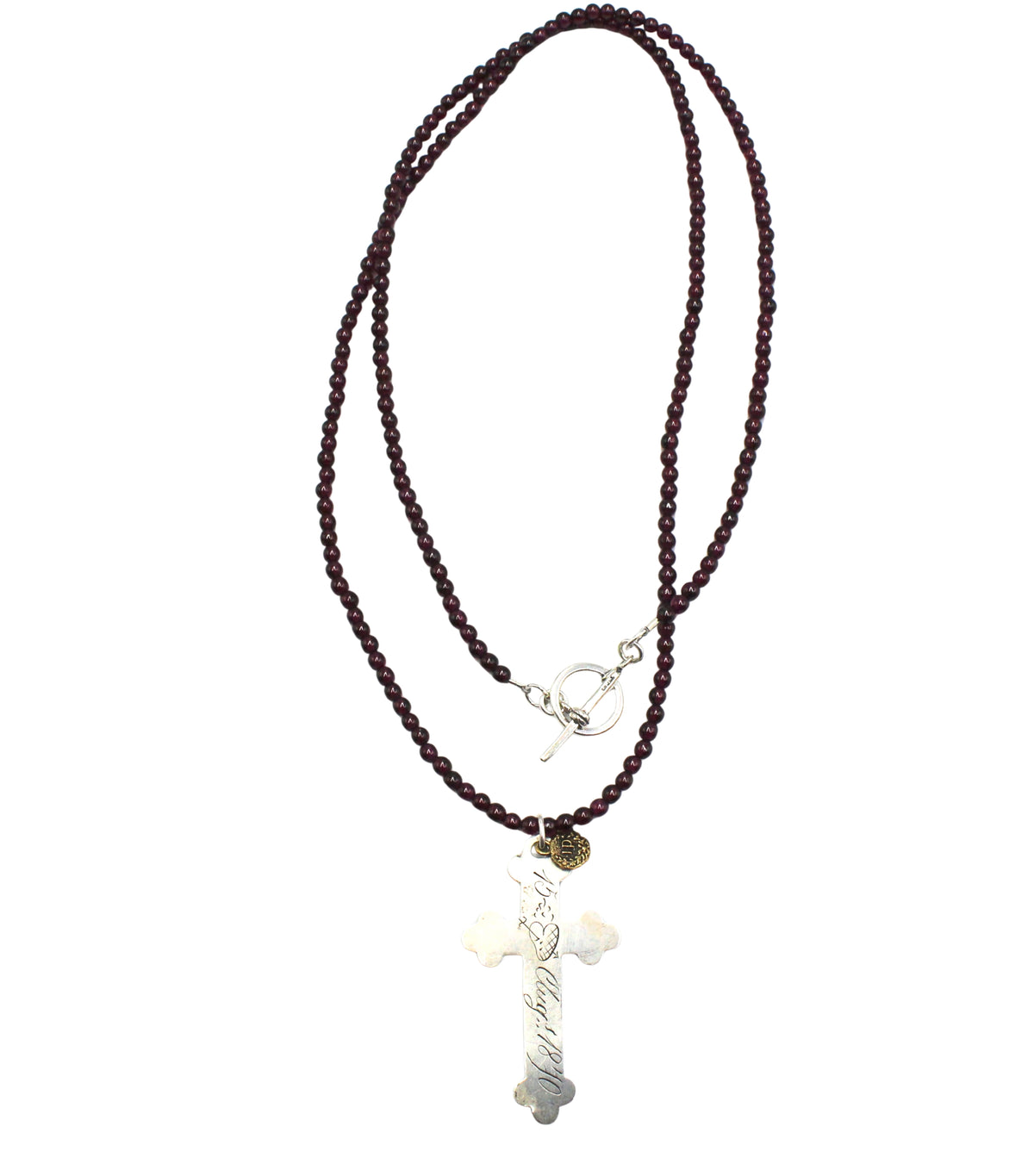 Antique Belgian Sterling Silver Nun’s Cross on a Garnet Necklace