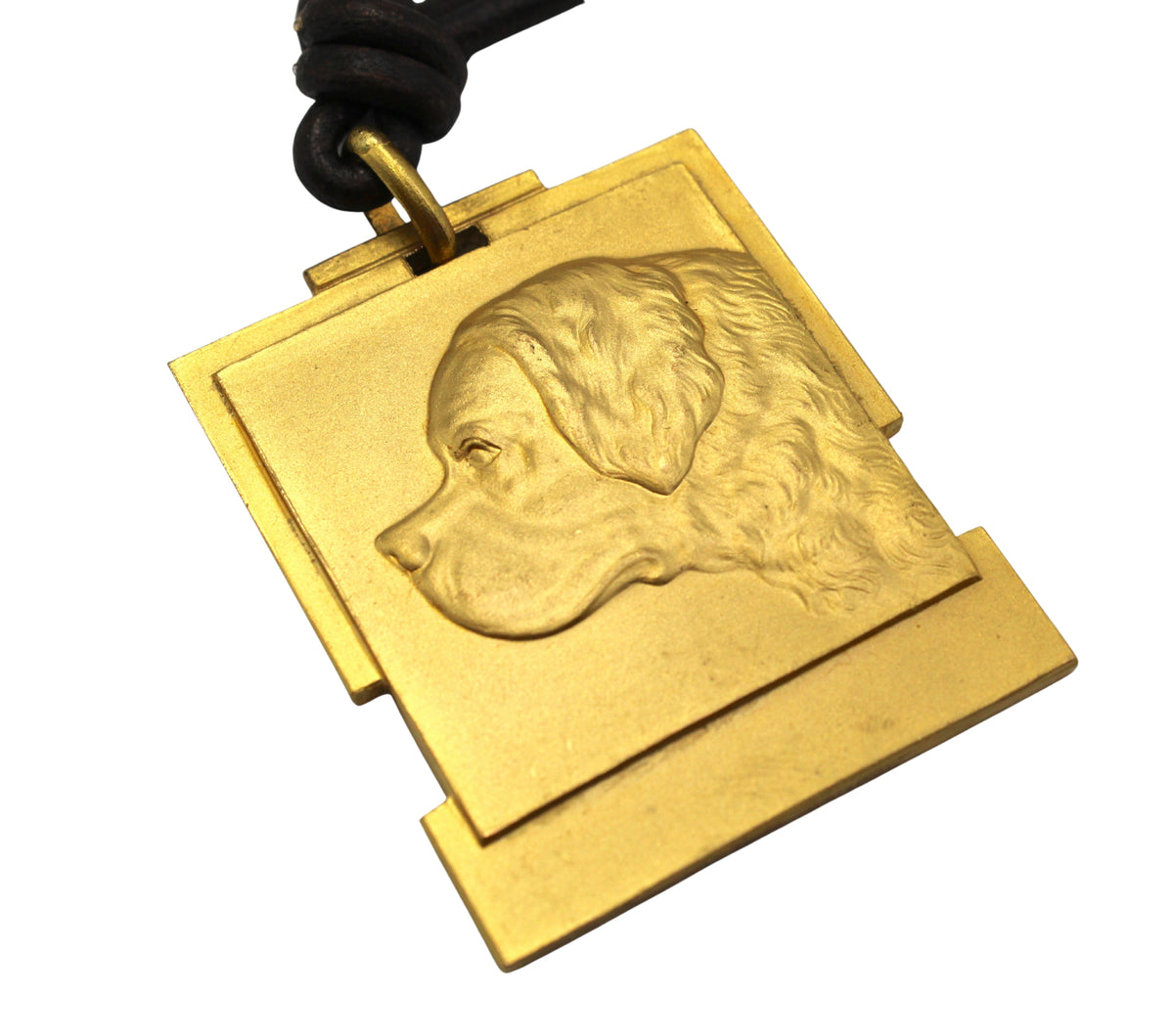 Antique Belgian Kennel Club Medal on a Knotted Leather Necklace