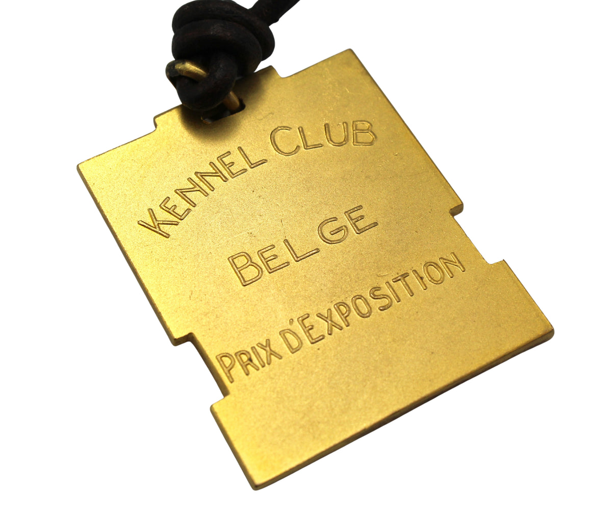 Antique Belgian Kennel Club Medal on a Knotted Leather Necklace