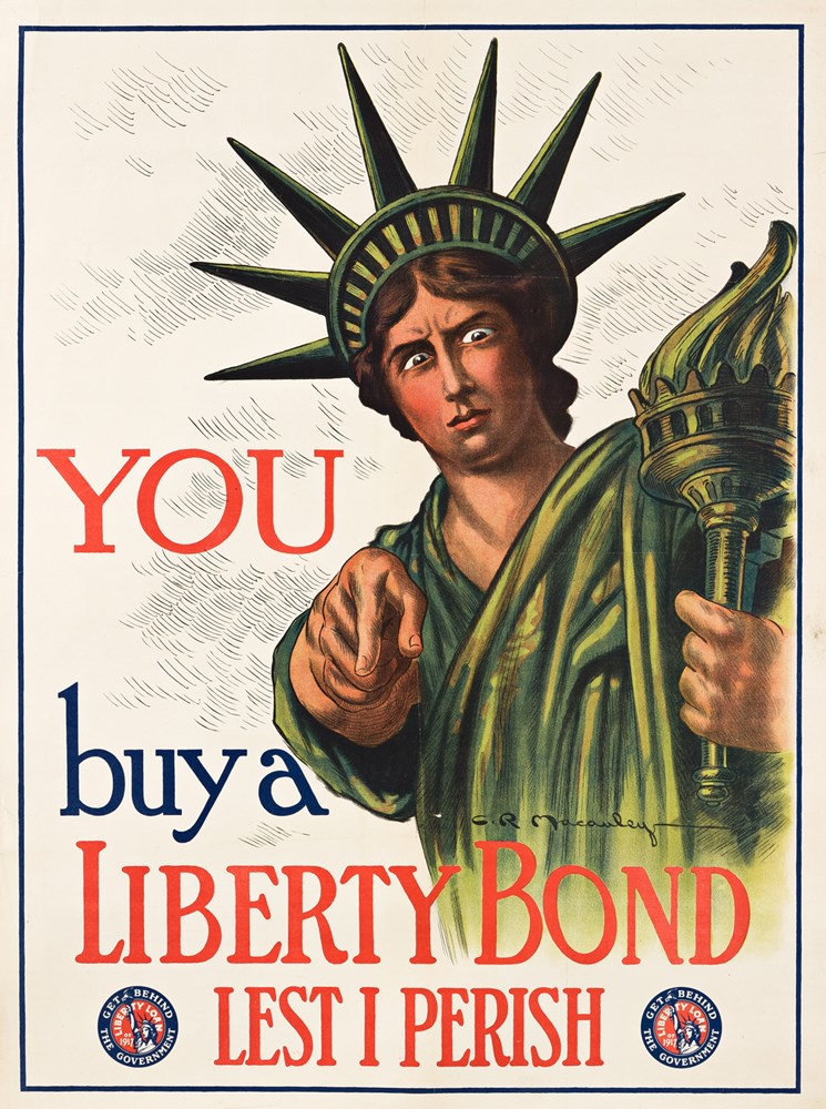 1917 "You Buy a Liberty Bond Lest I Perish" Vintage WWI Poster by Charles R. Macauley