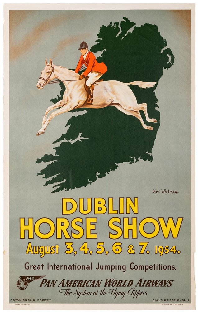 "Dublin Horse Show" Pan American Vintage Poster by Olive Whitmore, 1954