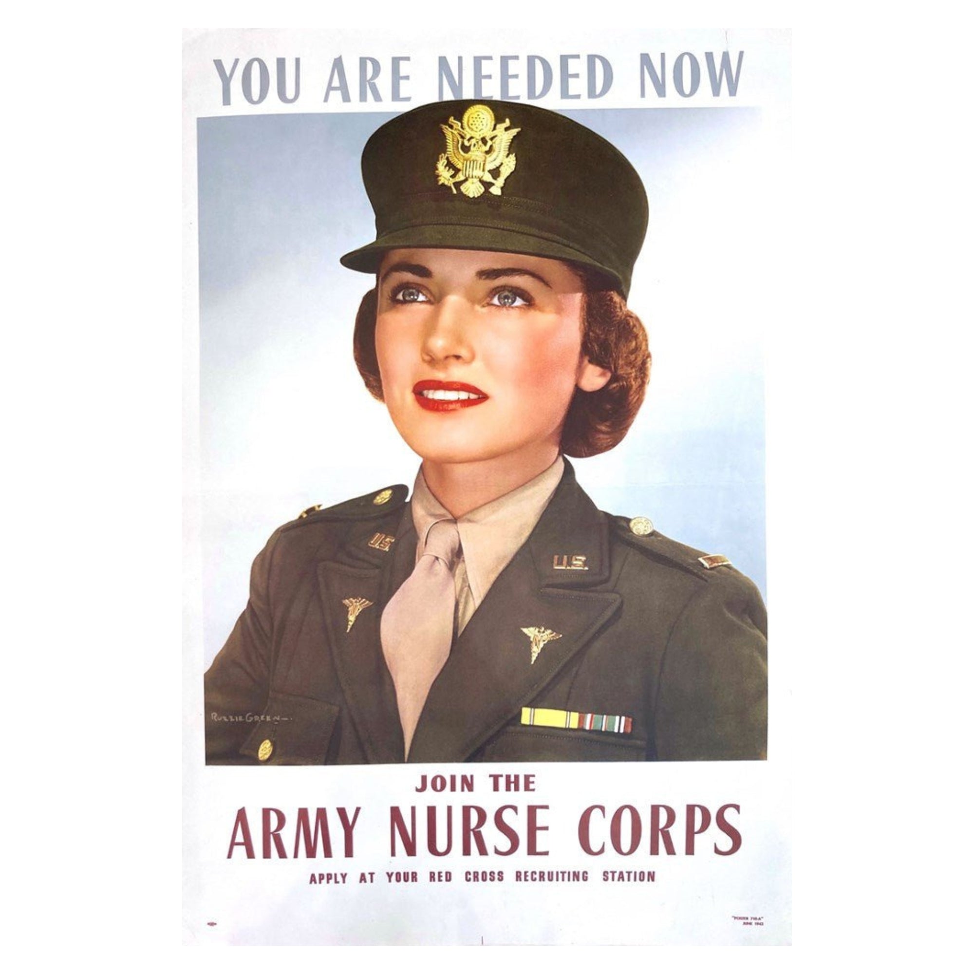 "You are Needed Now. Join the Army Nurse Corps" Vintage WWII Army Recruitment Poster by Ruzzie Green, 1943
