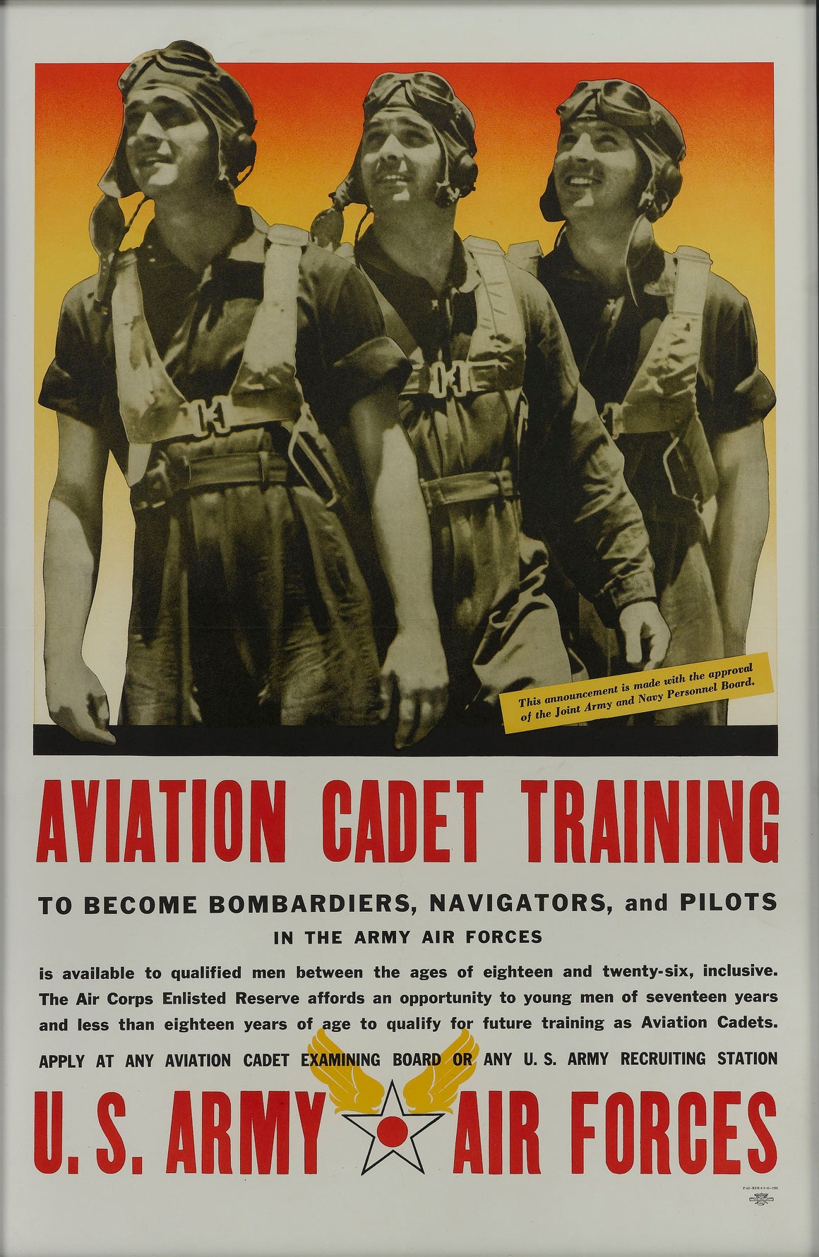 "Aviation Cadet Training, U.S. Army Air Force" Vintage WWII Recruitment Poster, 1943