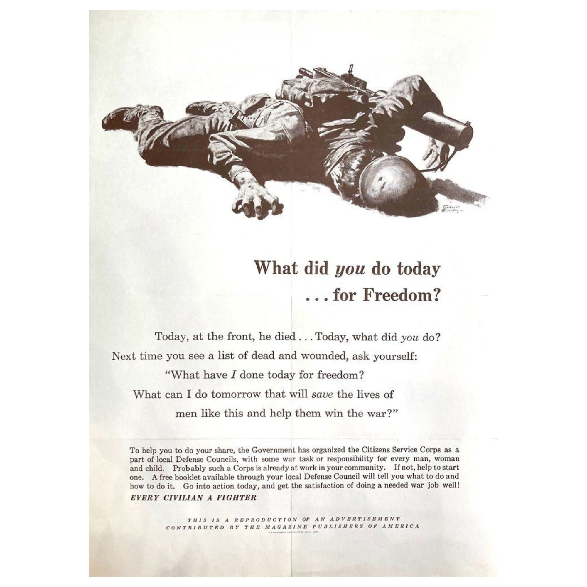 "What did you do today...for Freedom?" Vintage WWII Recruitment Poster, 1943