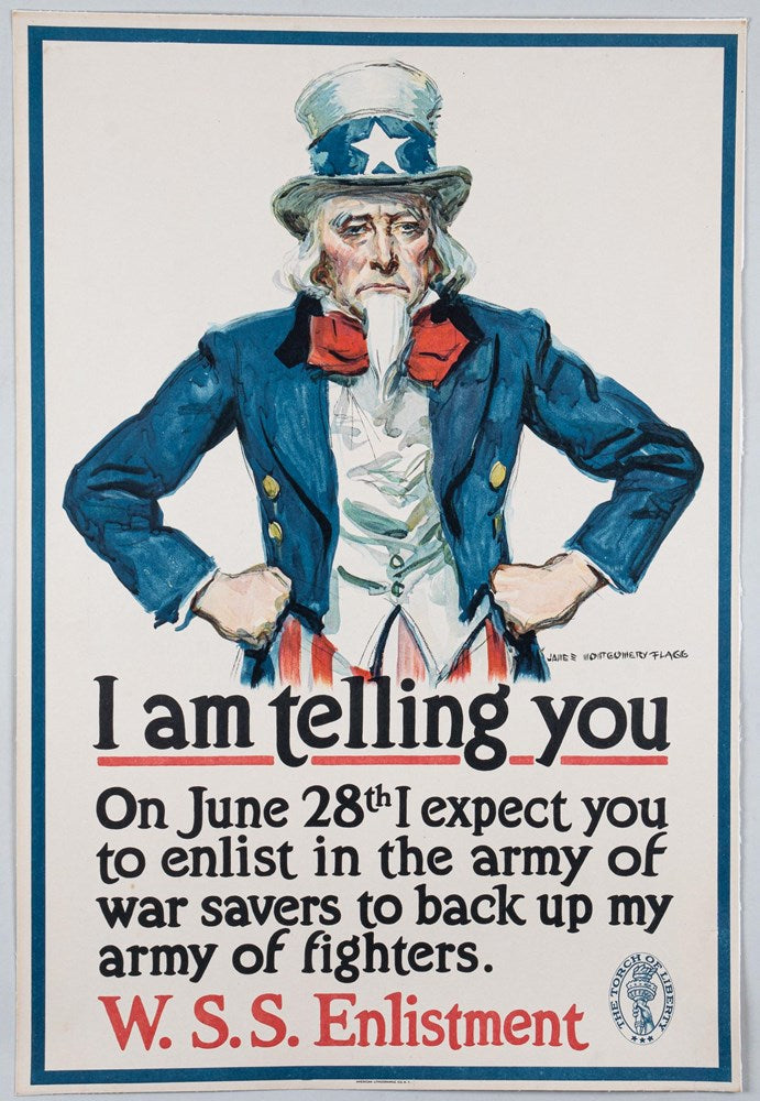 "I Am Telling You" Vintage WWI Uncle Sam W.S.S. Enlistment Poster by James Montgomery Flagg, 1918