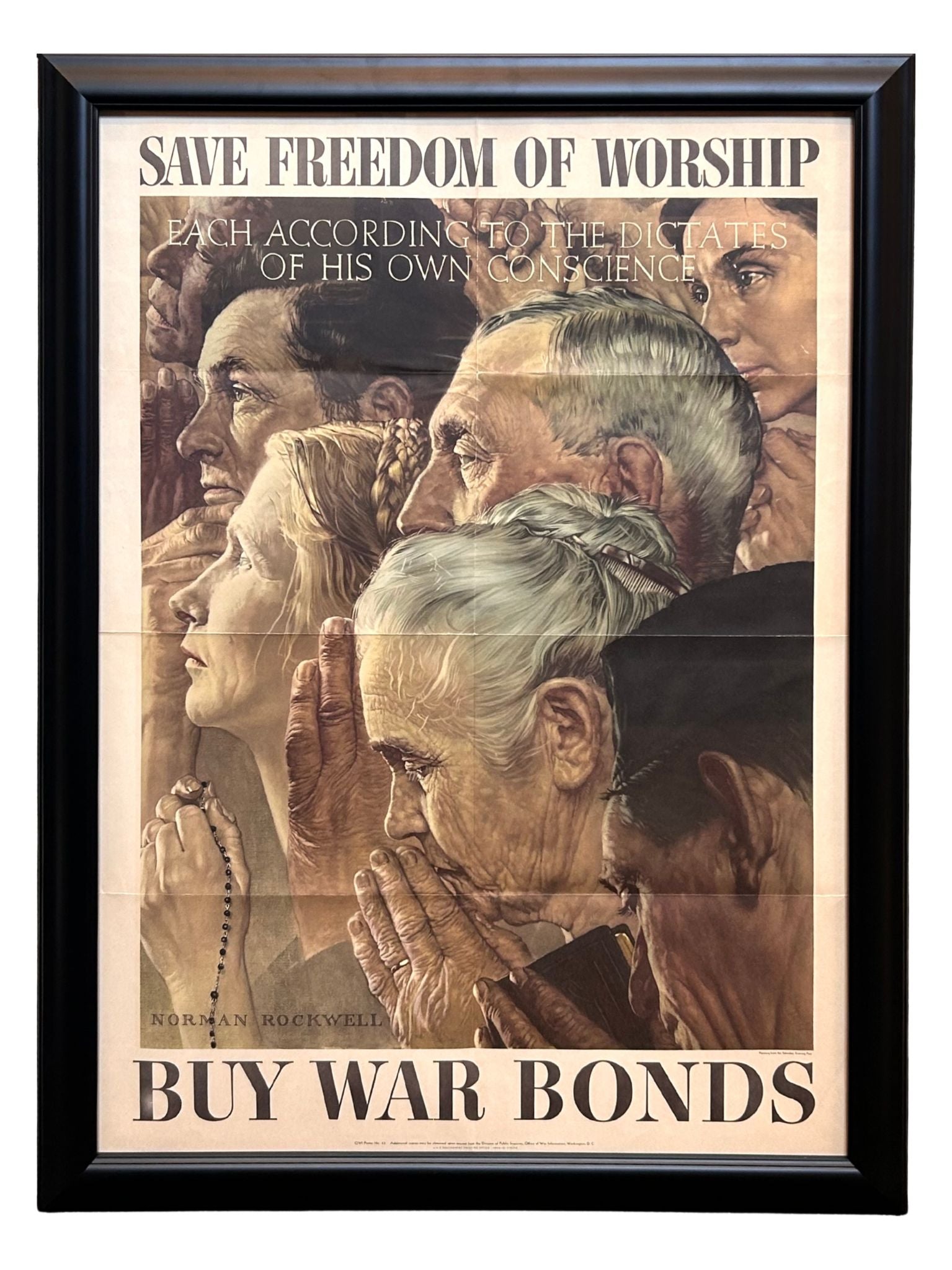 "Save Freedom of Worship. Buy War Bonds" Vintage WWII Poster by Norman Rockwell, 1943