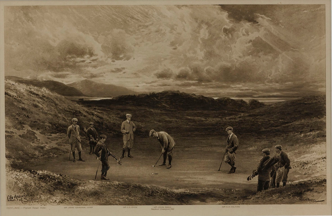 "Hoylake - Punch Bowl Hole" by James Michael Brown, Antique Golf Print, 1911