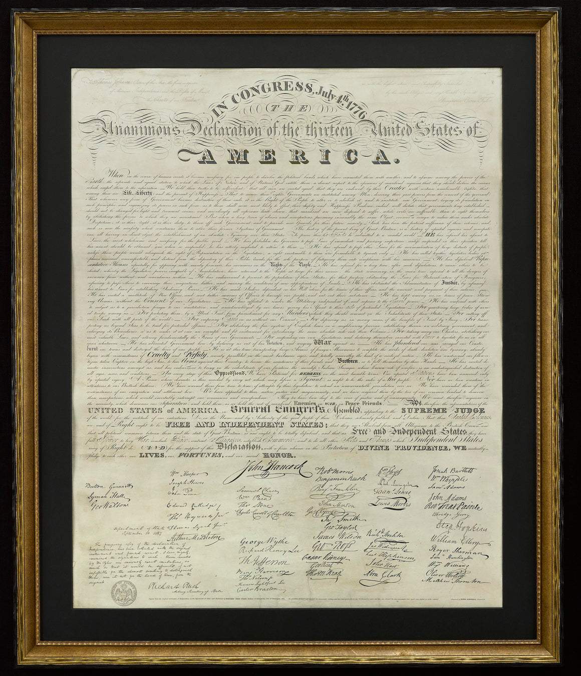 1818 "Declaration of Independence" Broadside Engraving by Benjamin Owen Tyler