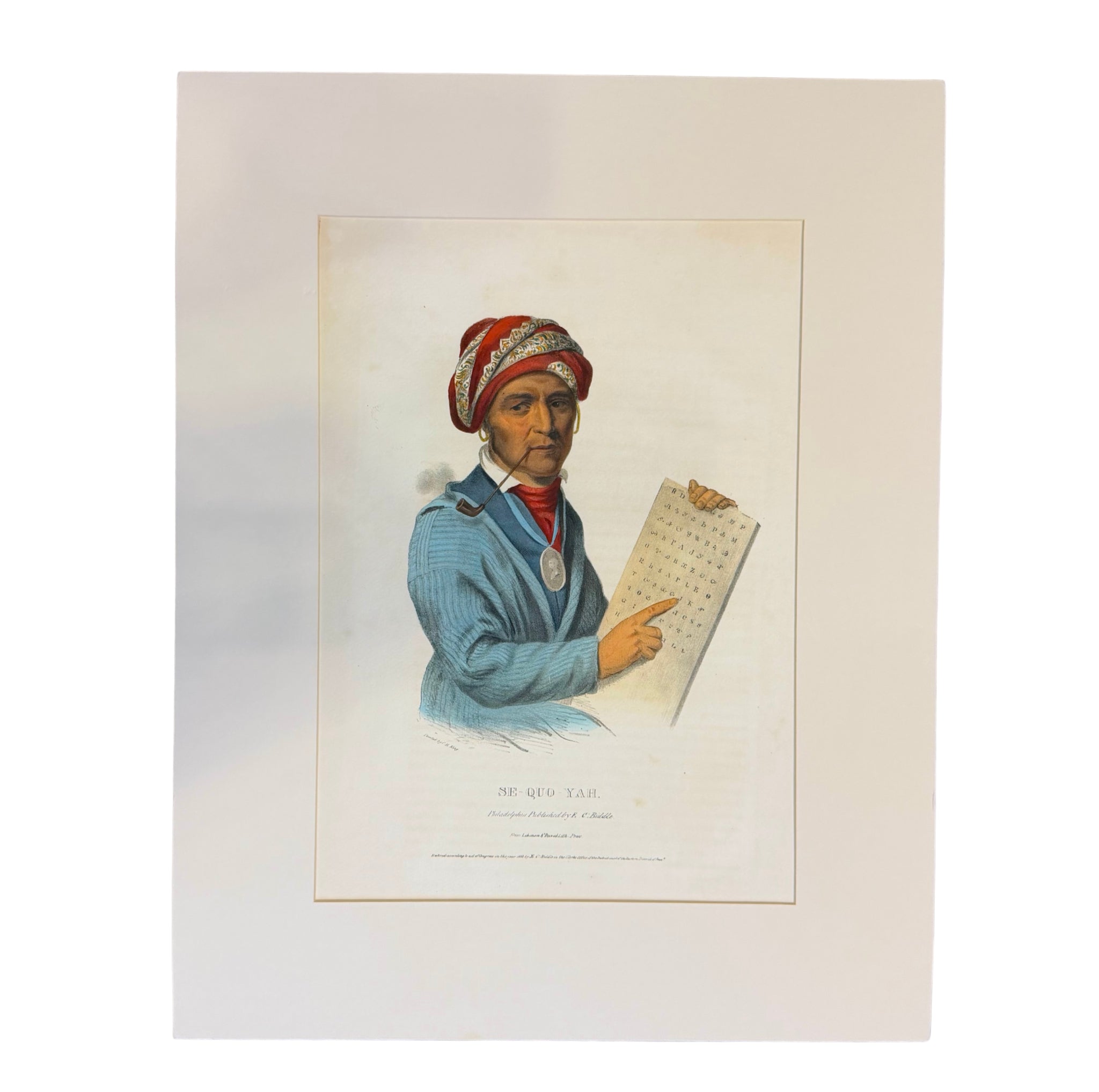 "Se-Quo-Yah" Hand-colored Lithograph by Thomas L. McKenney and James Hall, Folio Edition, 1837