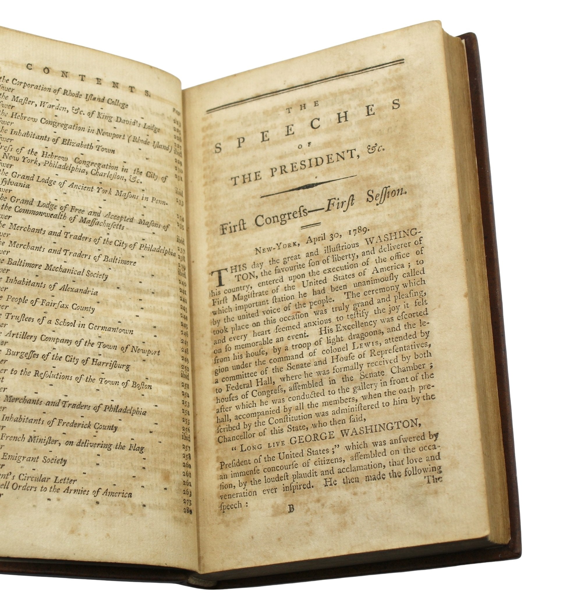 A Collection of the Speeches of the President of the United States, by George Washington, First Edition, Published by Manning and Loring, 1796 - The Great Republic