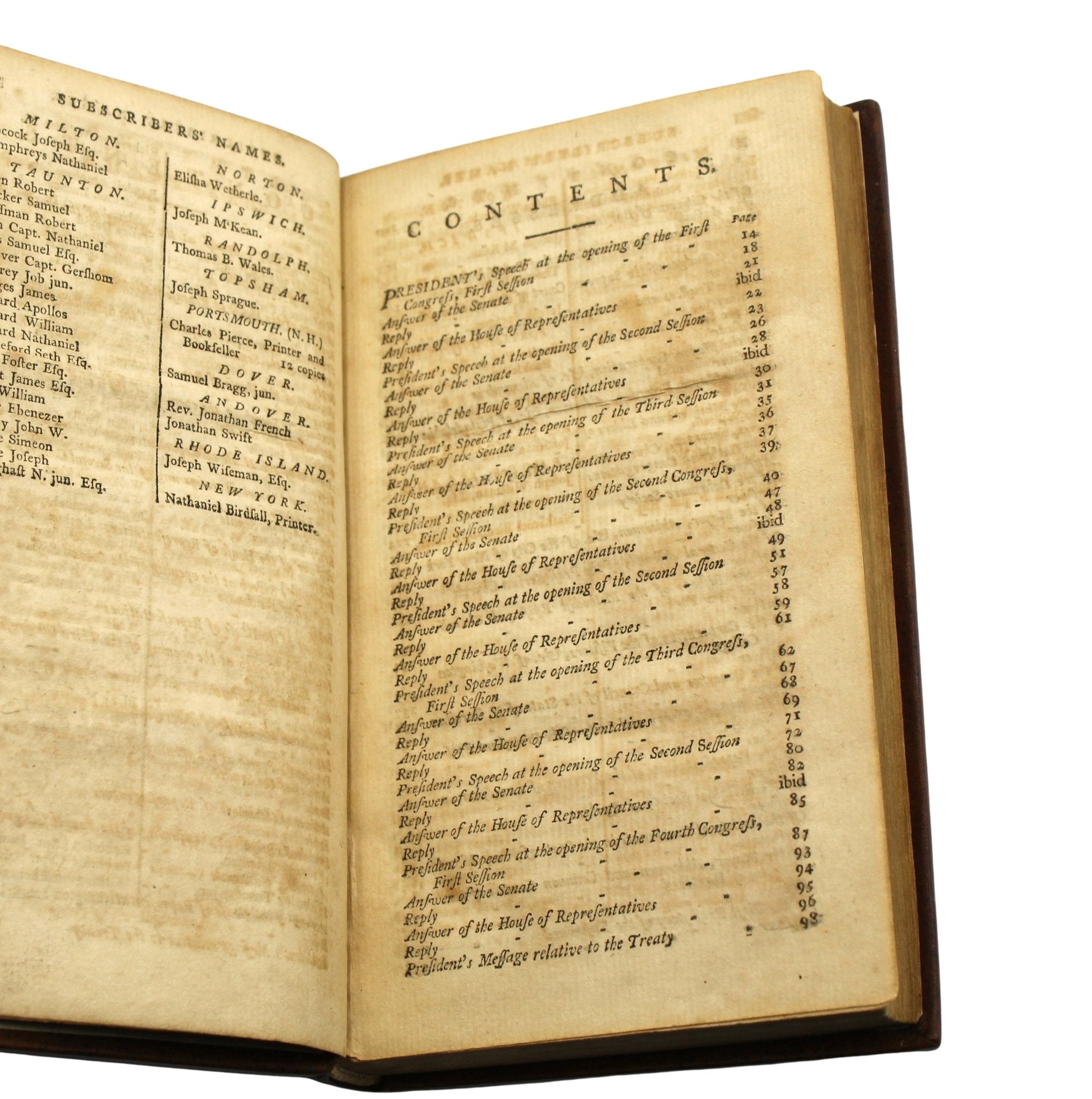 A Collection of the Speeches of the President of the United States, by George Washington, First Edition, Published by Manning and Loring, 1796 - The Great Republic