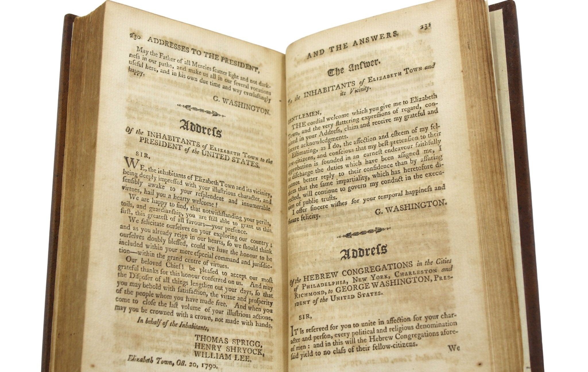 A Collection of the Speeches of the President of the United States, by George Washington, First Edition, Published by Manning and Loring, 1796 - The Great Republic