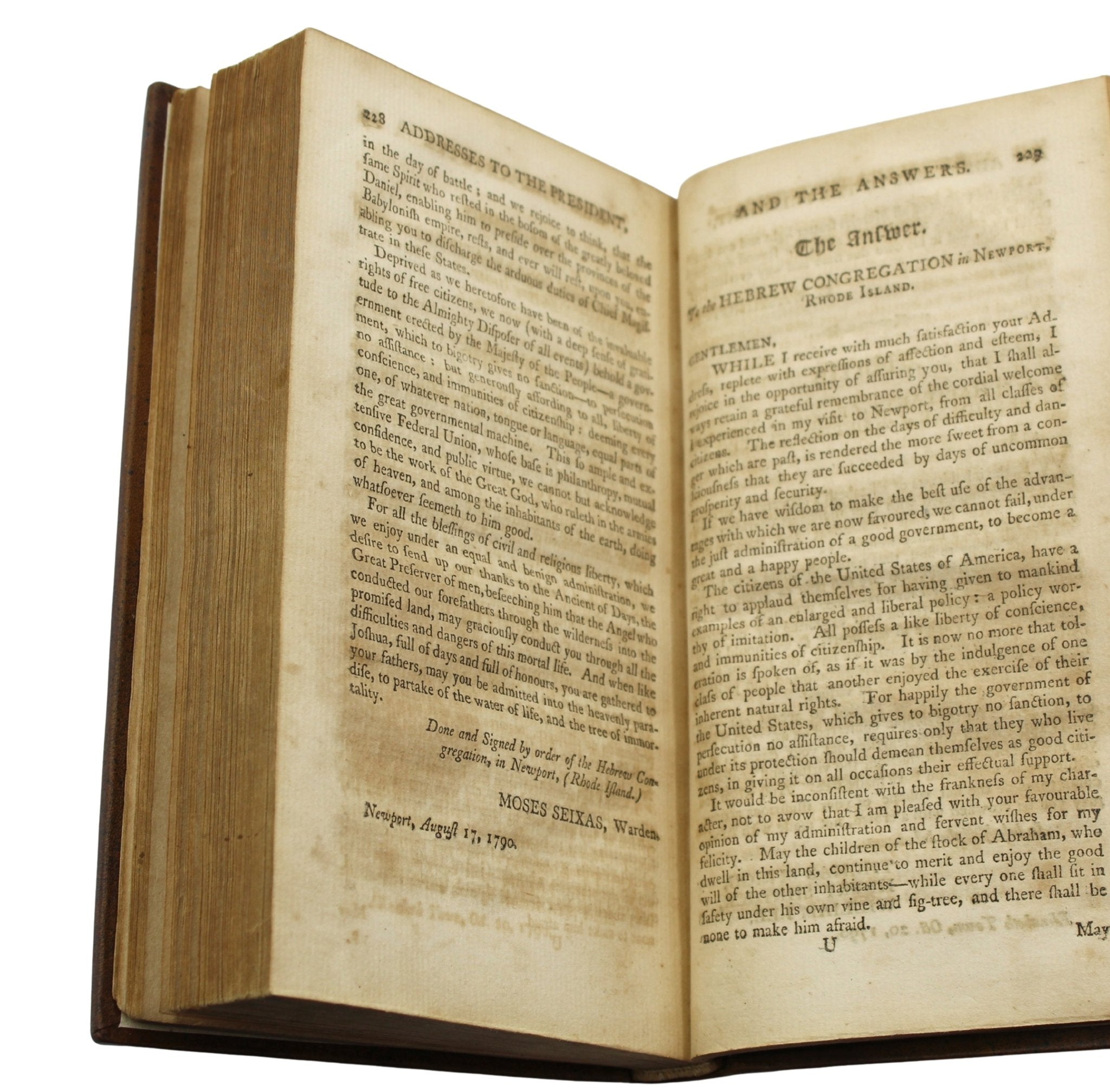A Collection of the Speeches of the President of the United States, by George Washington, First Edition, Published by Manning and Loring, 1796 - The Great Republic