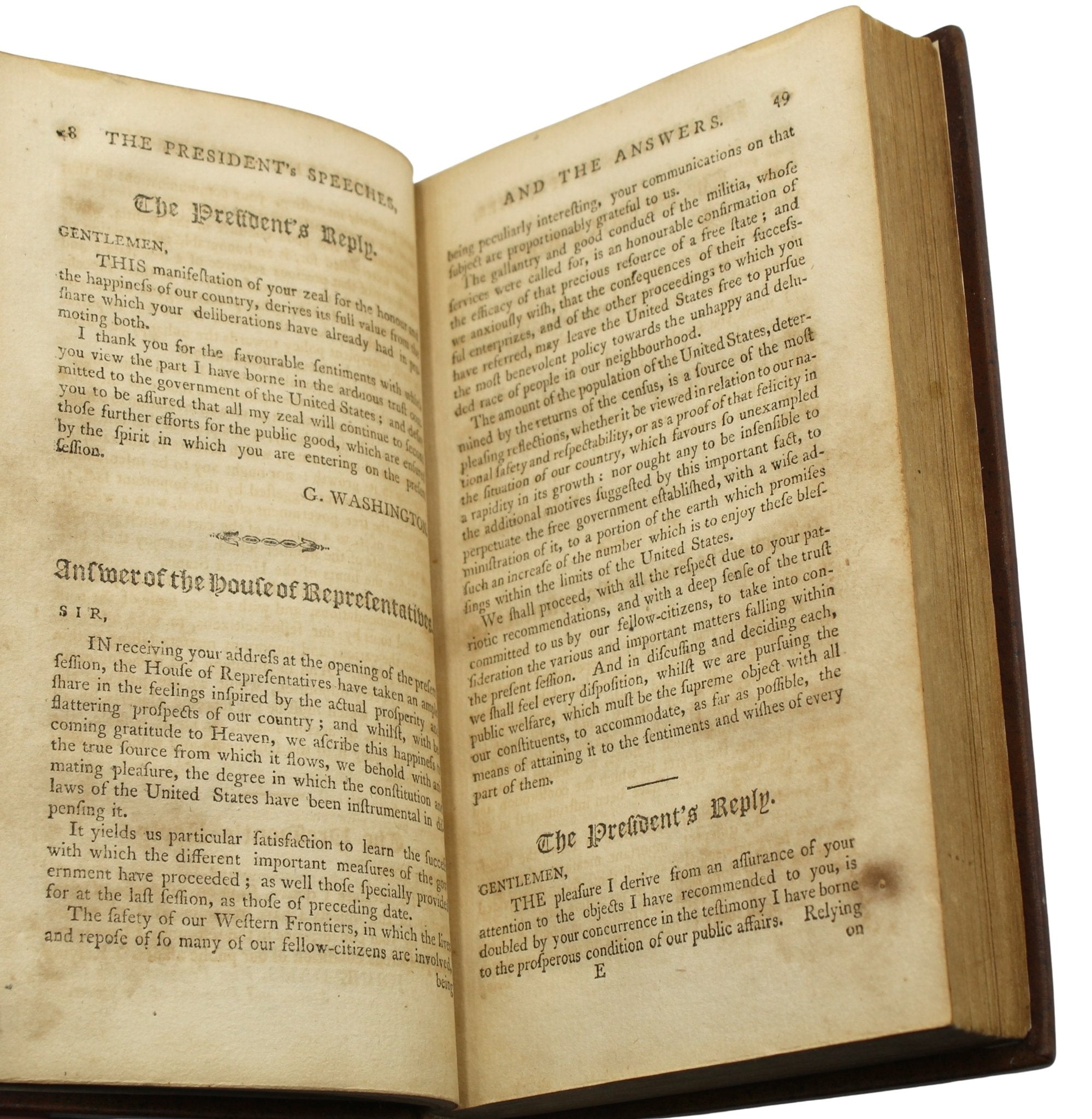 A Collection of the Speeches of the President of the United States, by George Washington, First Edition, Published by Manning and Loring, 1796 - The Great Republic