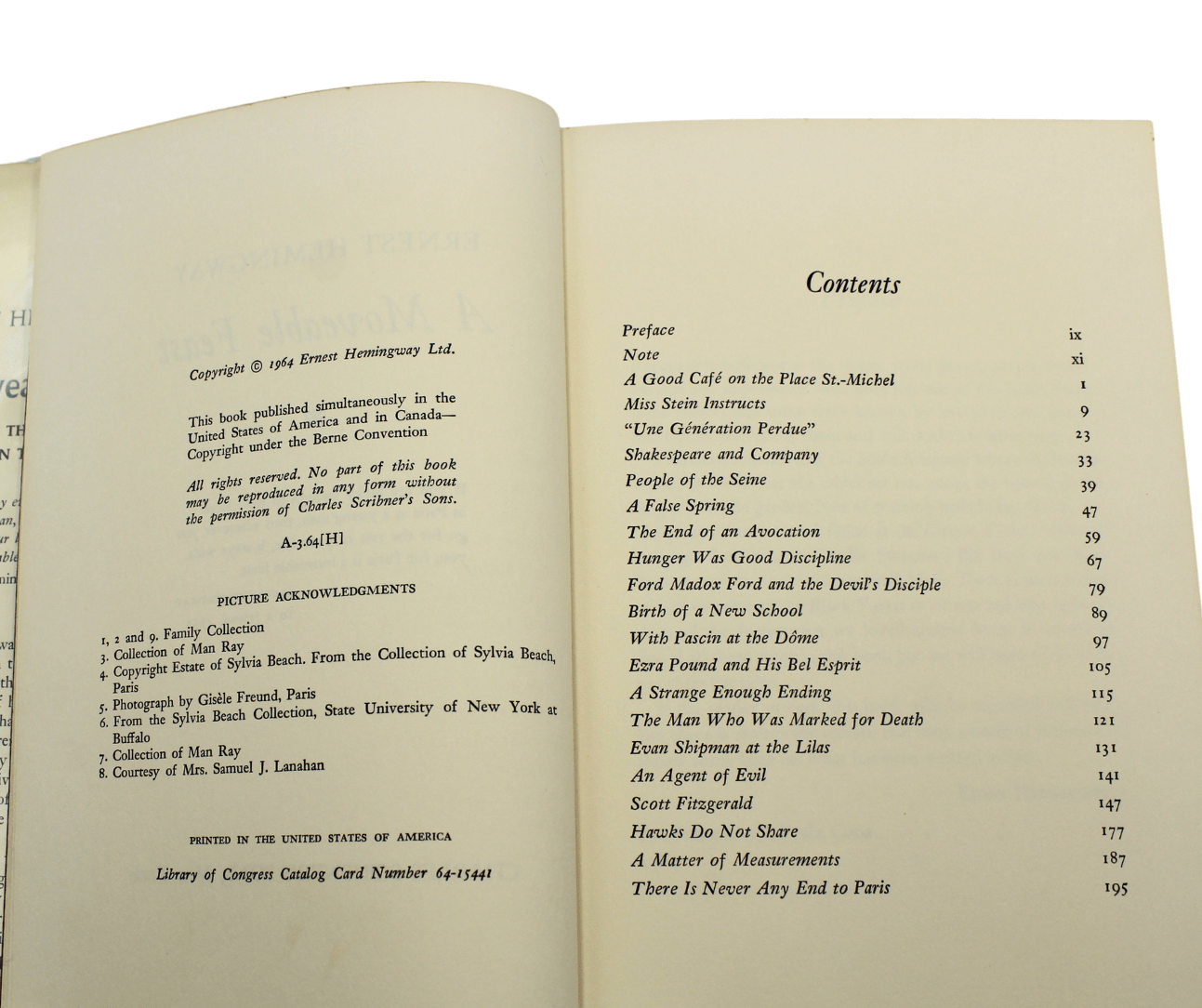A Moveable Feast by Ernest Hemingway, First Edition, First Printing, 1964 - The Great Republic