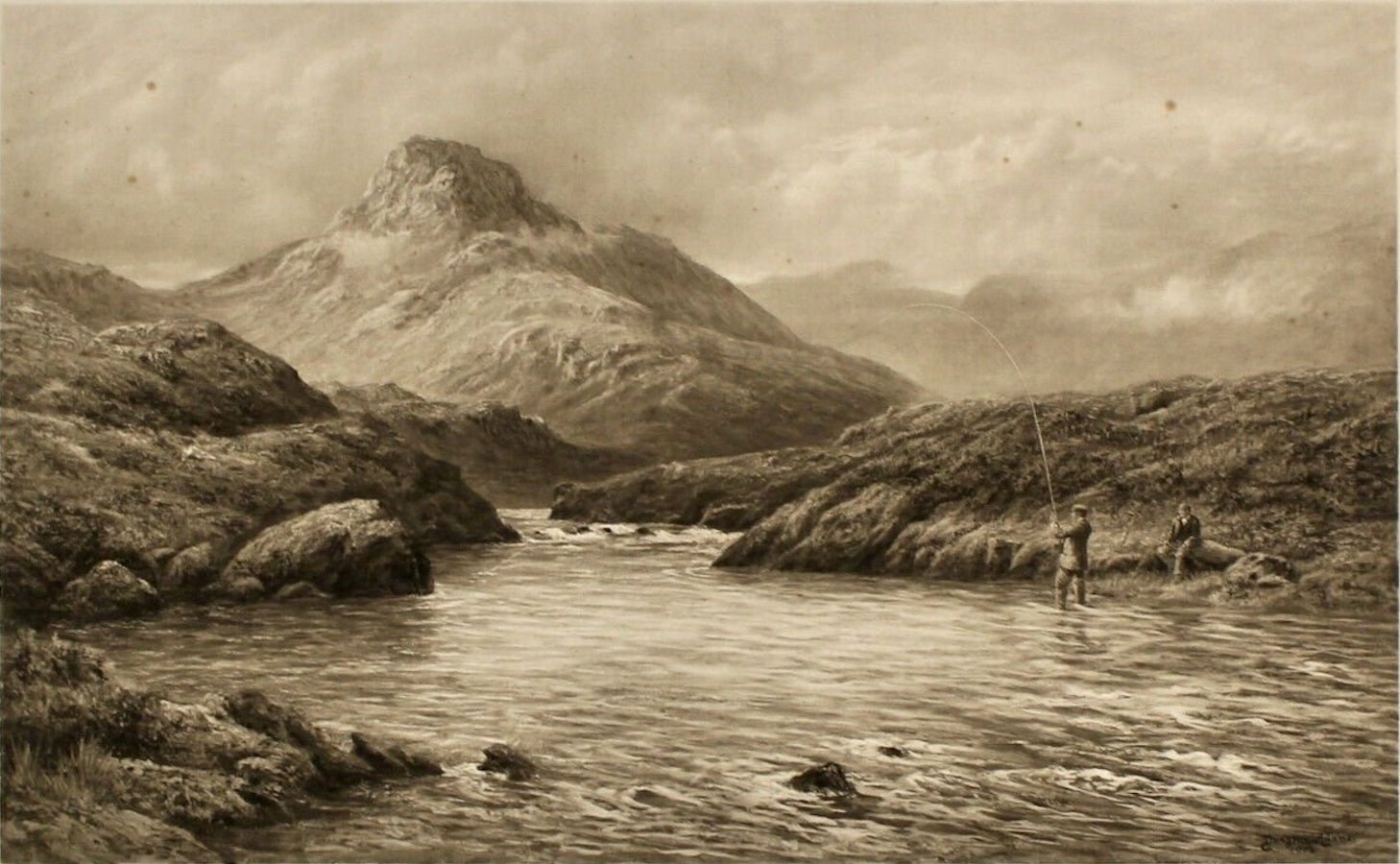"A Tight Line," Signed by Douglas Adams, Fishing Print, 1903 - The Great Republic