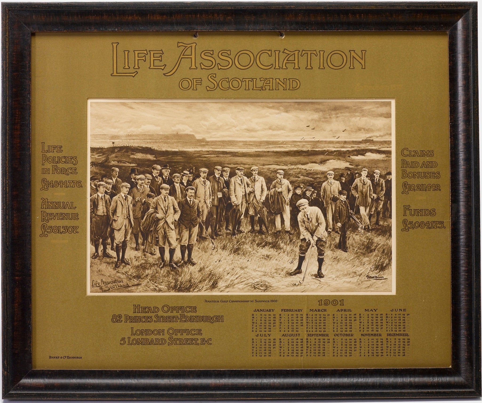 "Amateur Championship at Sandwich" by Michael Brown, Life Association of Scotland Calendar, 1901 - The Great Republic