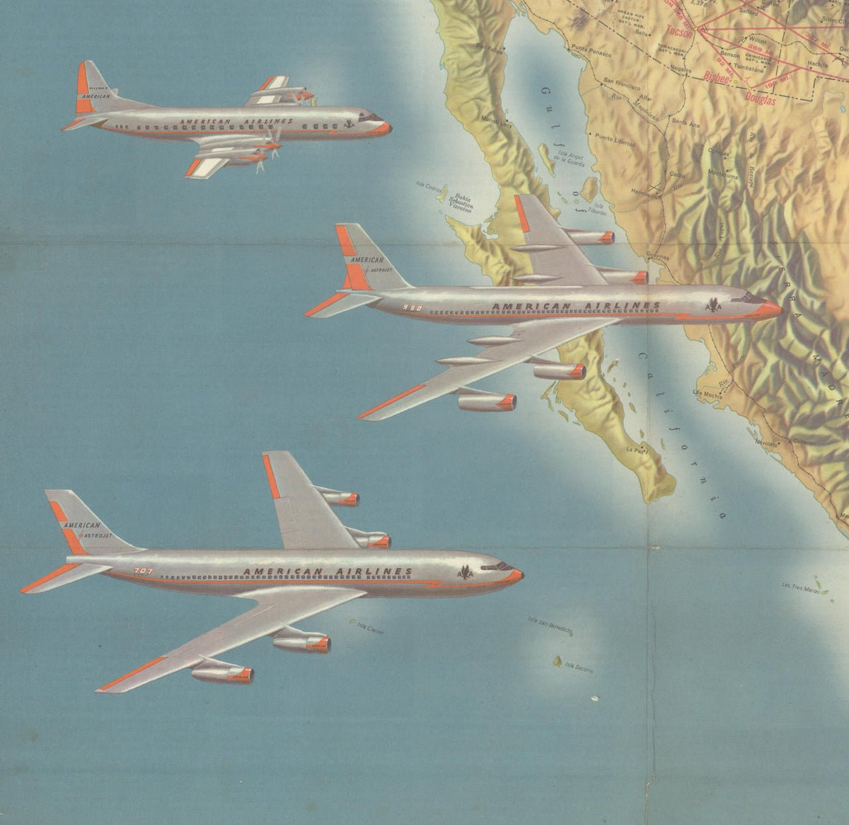 "American Airlines System Map" by Rand McNally & Co., circa 1962 - The Great Republic