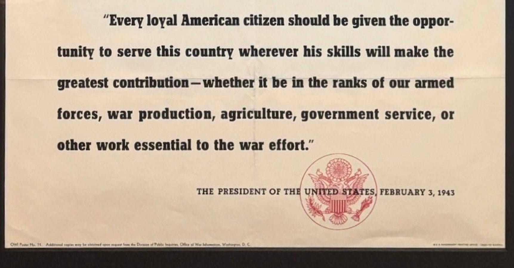 "Americanism is not, and never was, a matter of race or ancestry." Vintage WWII Poster, 1943 - The Great Republic